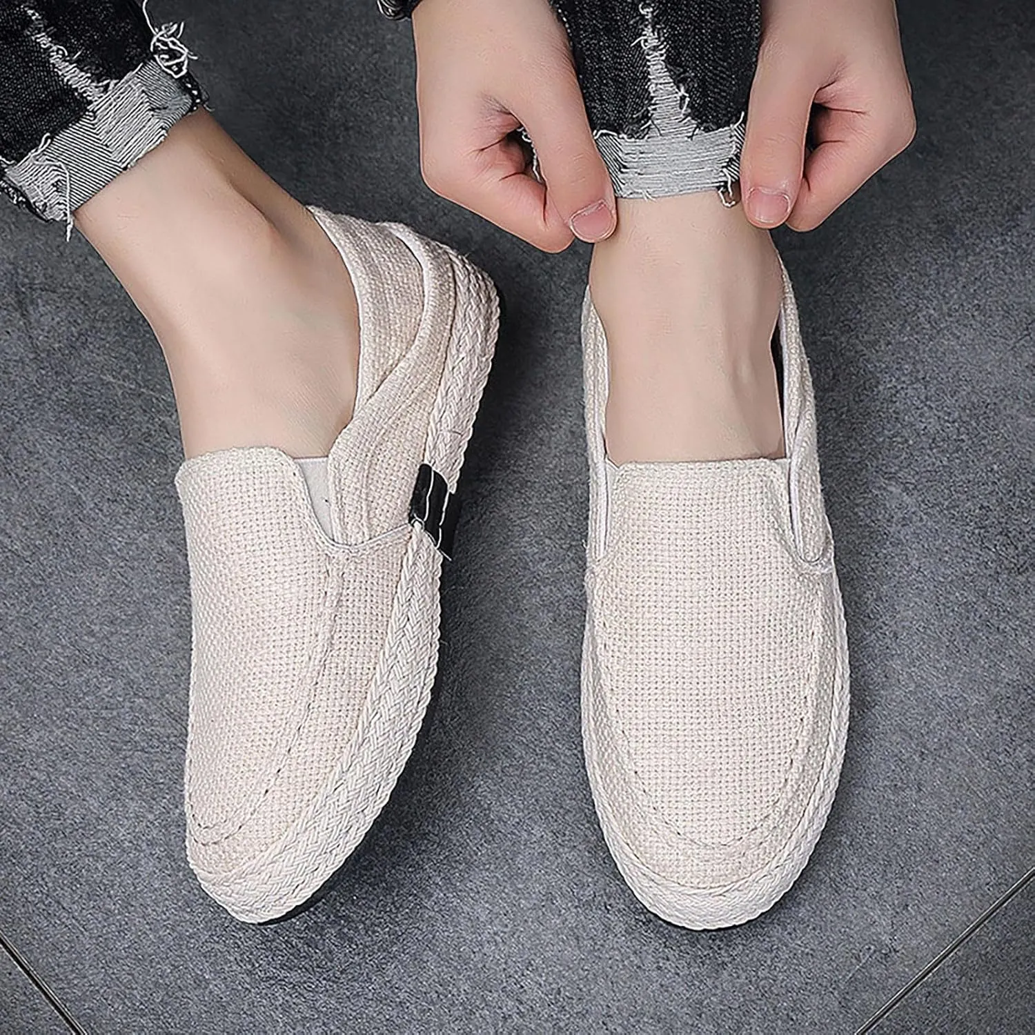 2022 Men's New Spring And Autumn Fisherman's Shoes Canvas Thick Soled Slip On Shoes Leather Tennis Shoes for Men Casual Soft