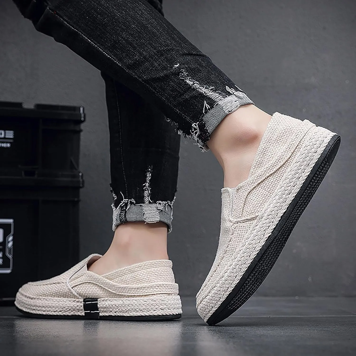 2022 Men's New Spring And Autumn Fisherman's Shoes Canvas Thick Soled Slip On Shoes Leather Tennis Shoes for Men Casual Soft