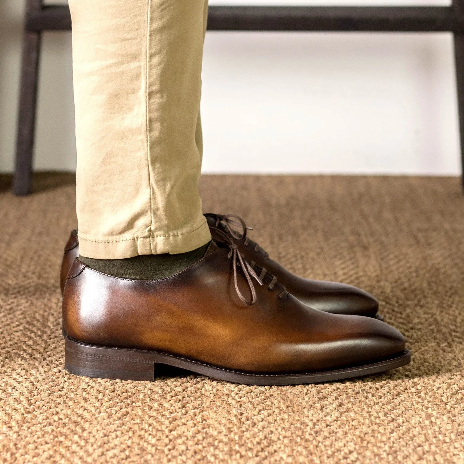 Ambrogio Bespoke Men's Shoes Dark Brown Calf-Skin Leather Whole-cut Oxfords (AMB2363)