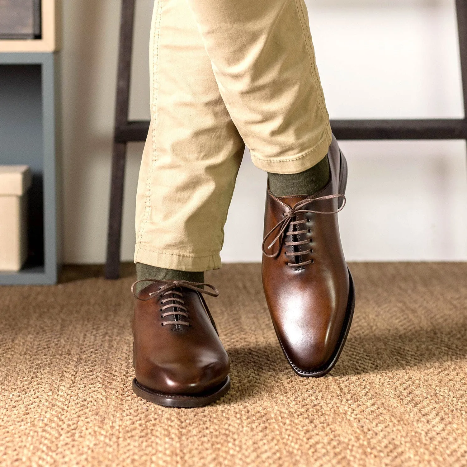 Ambrogio Bespoke Men's Shoes Dark Brown Calf-Skin Leather Whole-cut Oxfords (AMB2363)