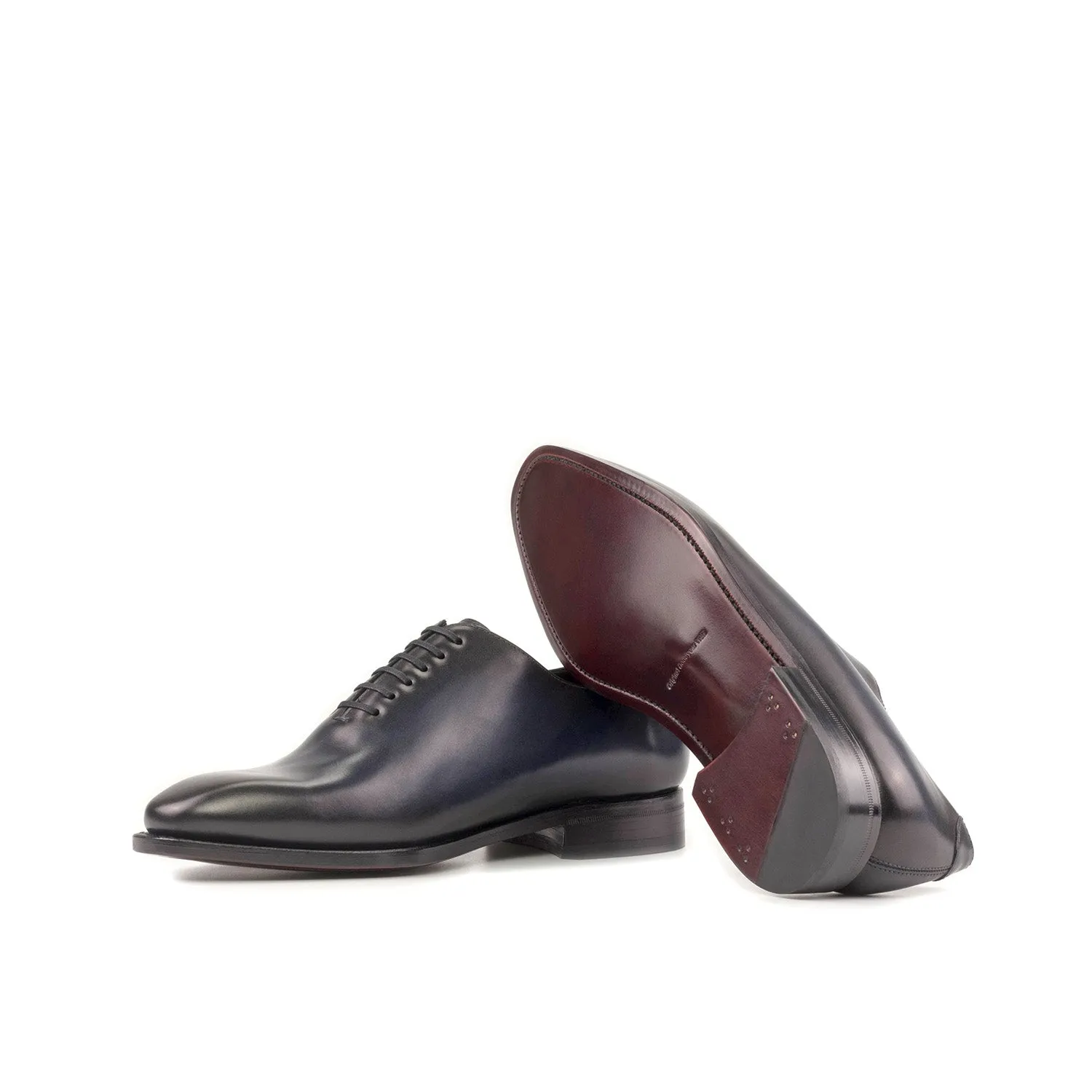 Ambrogio Bespoke Men's Shoes Navy Calf-Skin Leather Whole-cut Oxfords (AMB2366)