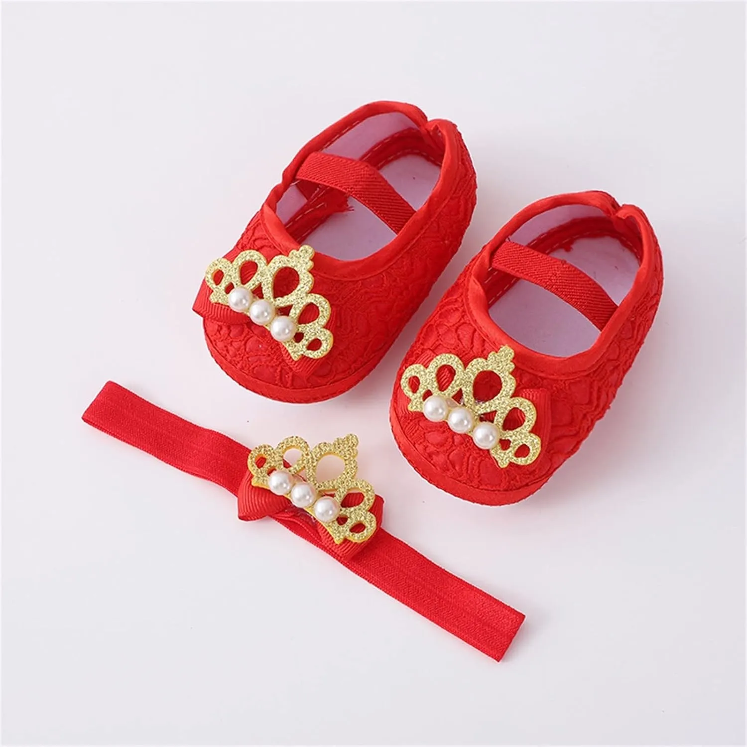 Baby Shoes with Hair Band Fashion Soft Soled Infant Shoes Versatile Dress Flower Princess Shoes Size 3 Girls Shoes