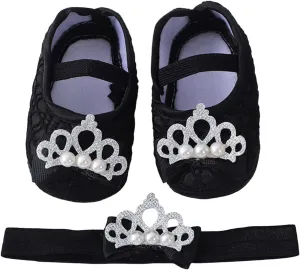 Baby Shoes with Hair Band Fashion Soft Soled Infant Shoes Versatile Dress Flower Princess Shoes Size 3 Girls Shoes
