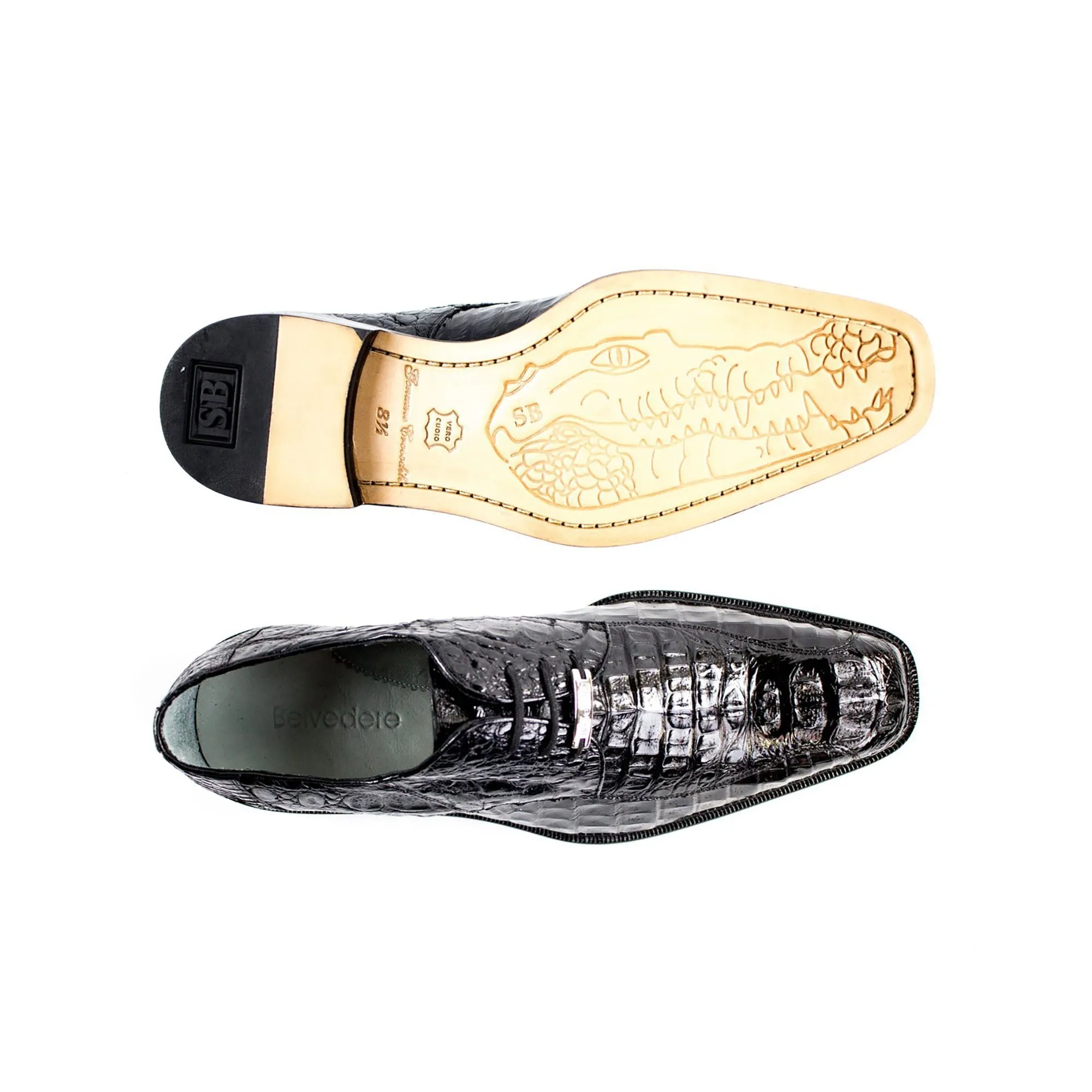 Belvedere Chapo in Black Caiman Alligator Oxfords