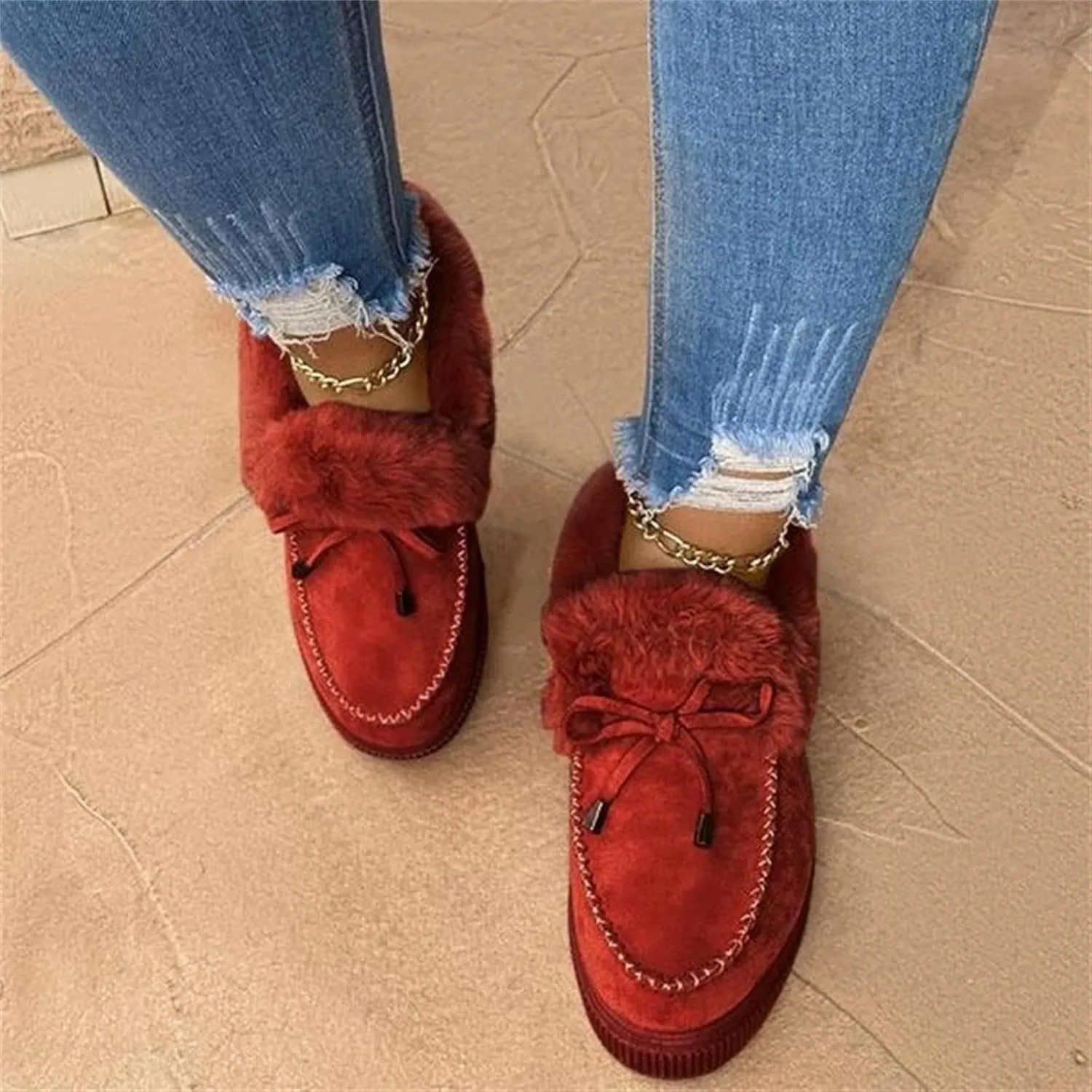 Boots For Women Ankle Booties With Fur Lined Winter Snow Boots Warm Comfortable Non Slip Short Booties Loafers Shoes