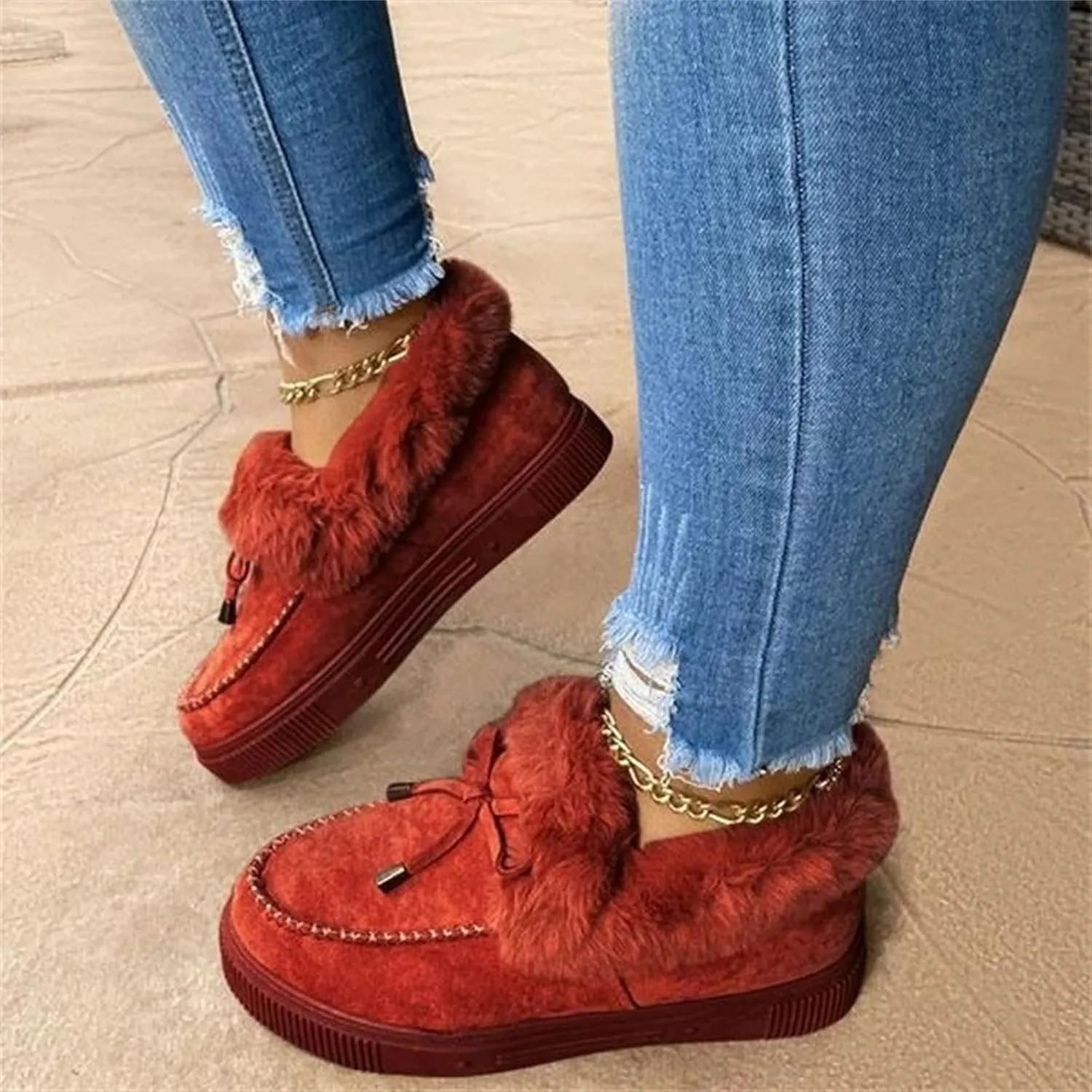 Boots For Women Ankle Booties With Fur Lined Winter Snow Boots Warm Comfortable Non Slip Short Booties Loafers Shoes