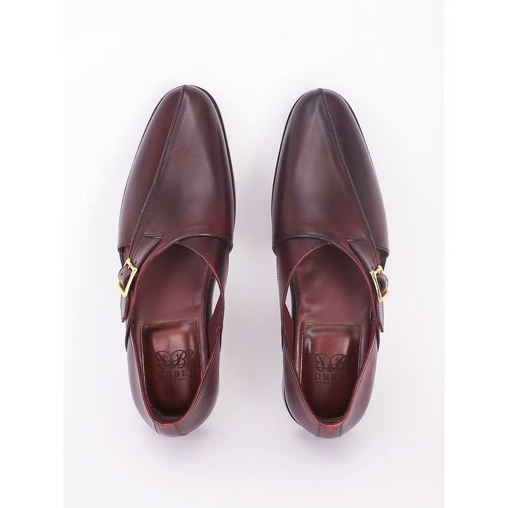 Bubber Couture Burgundy Classic Italian Leather Peshawari Casual Monk Straps