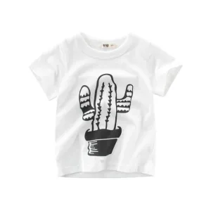 Cactus Whie Boys T-shirt Cotton Short Sleeve