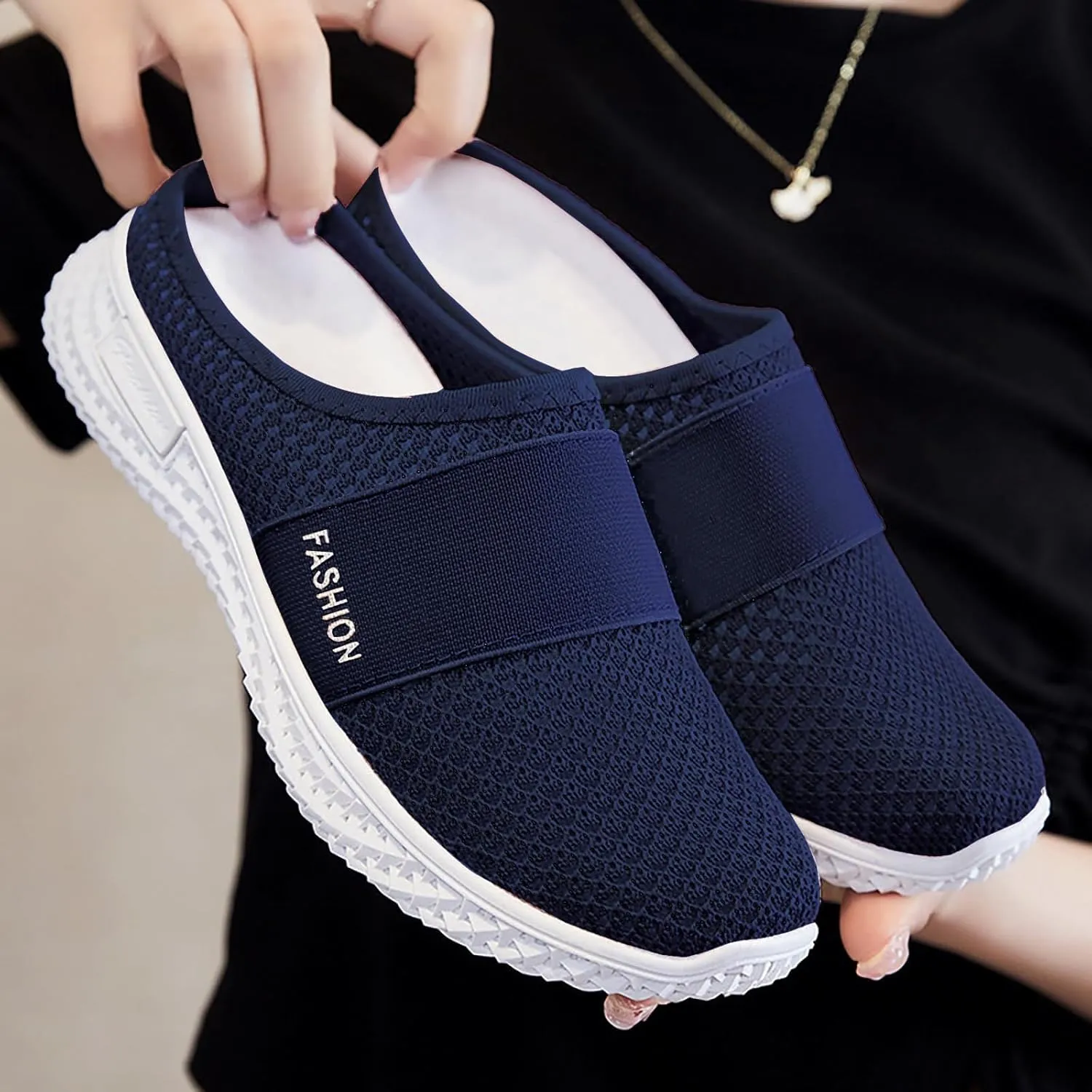 Canbebig Mules Clogs for Women Backless Walking Sneakers Garden Clogs Shoes Casual Slipper Breathable Slip-Ons Walking Sandals Air Cushion Platform Mesh Mules