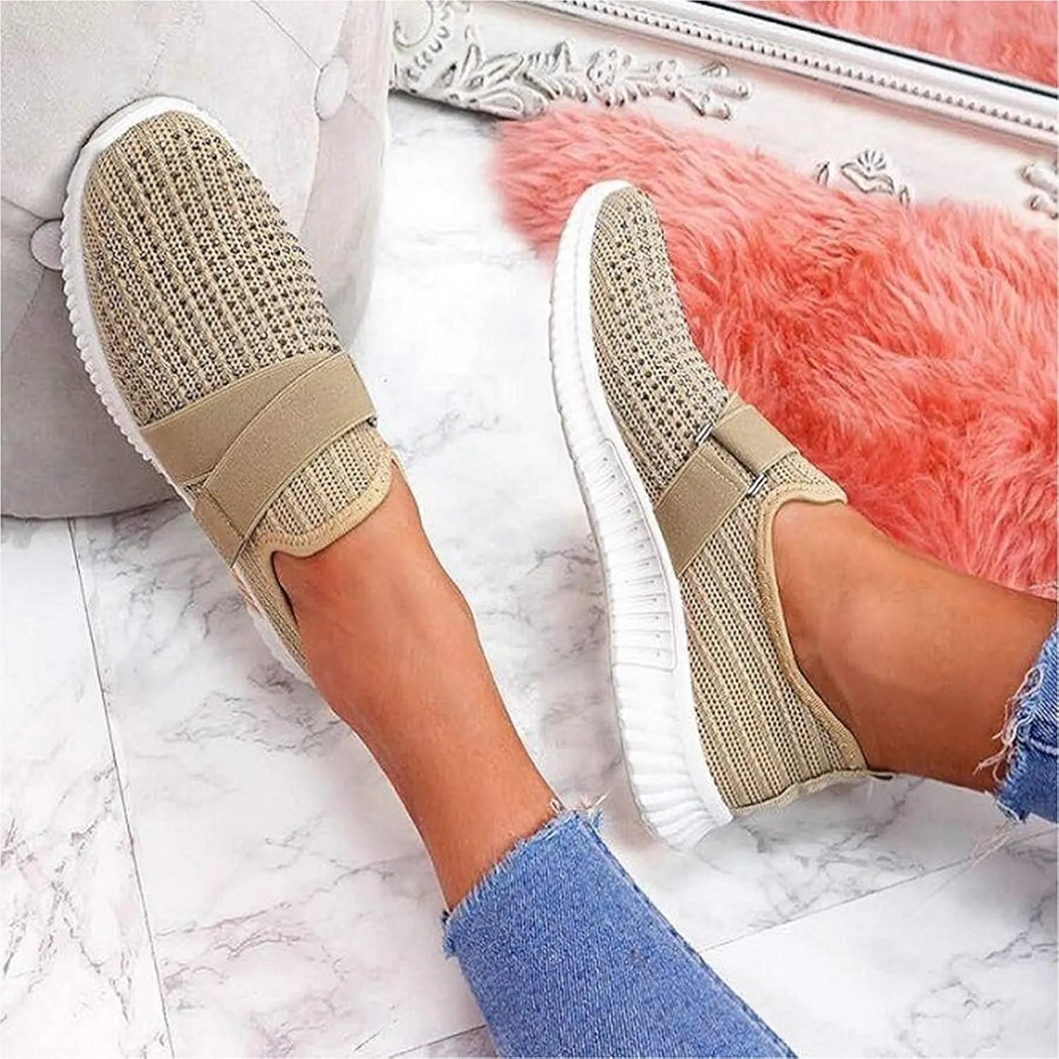 Cathalem Walking Shoes for Women Women's Walking Shoes Sock Sneakers Mesh Slip On Lady Modern Shoes Platform Loafers