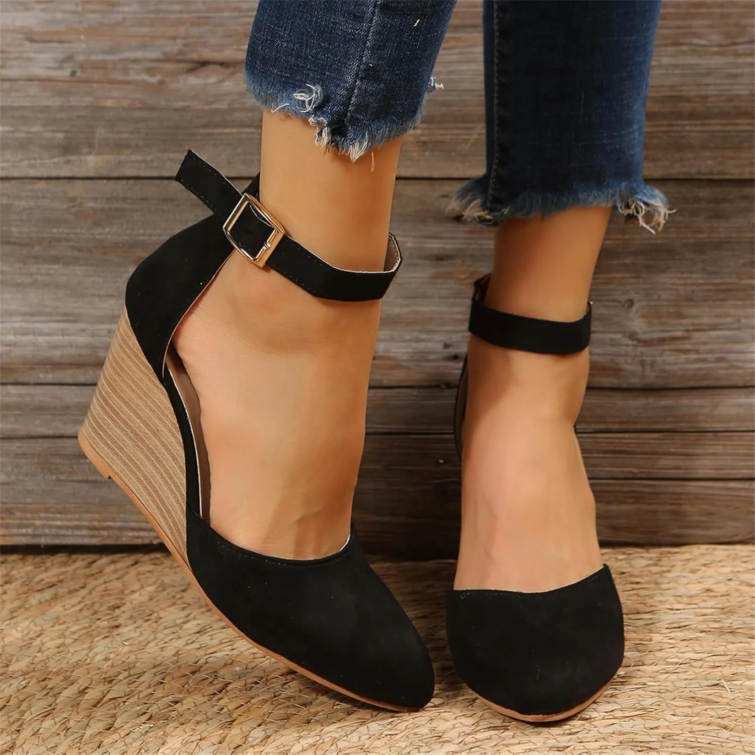 Closed Toe Wedges Heels for Women Dressy Platform Wedge Sandals Ankle Strap Heeled Espadrilles Sandals Ladies Comfortable