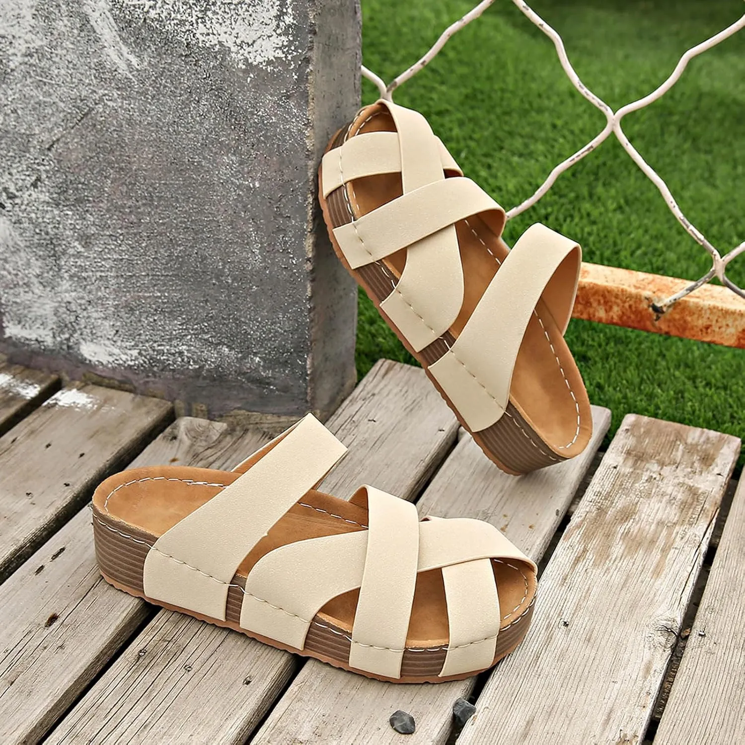 Comfortable Summer Shoes for Women Slide Flat Sandals Casual Cross Strap Ladies Slippers Clogs Hiking Beach Vacation Flop Slip