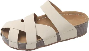Comfortable Summer Shoes for Women Slide Flat Sandals Casual Cross Strap Ladies Slippers Clogs Hiking Beach Vacation Flop Slip