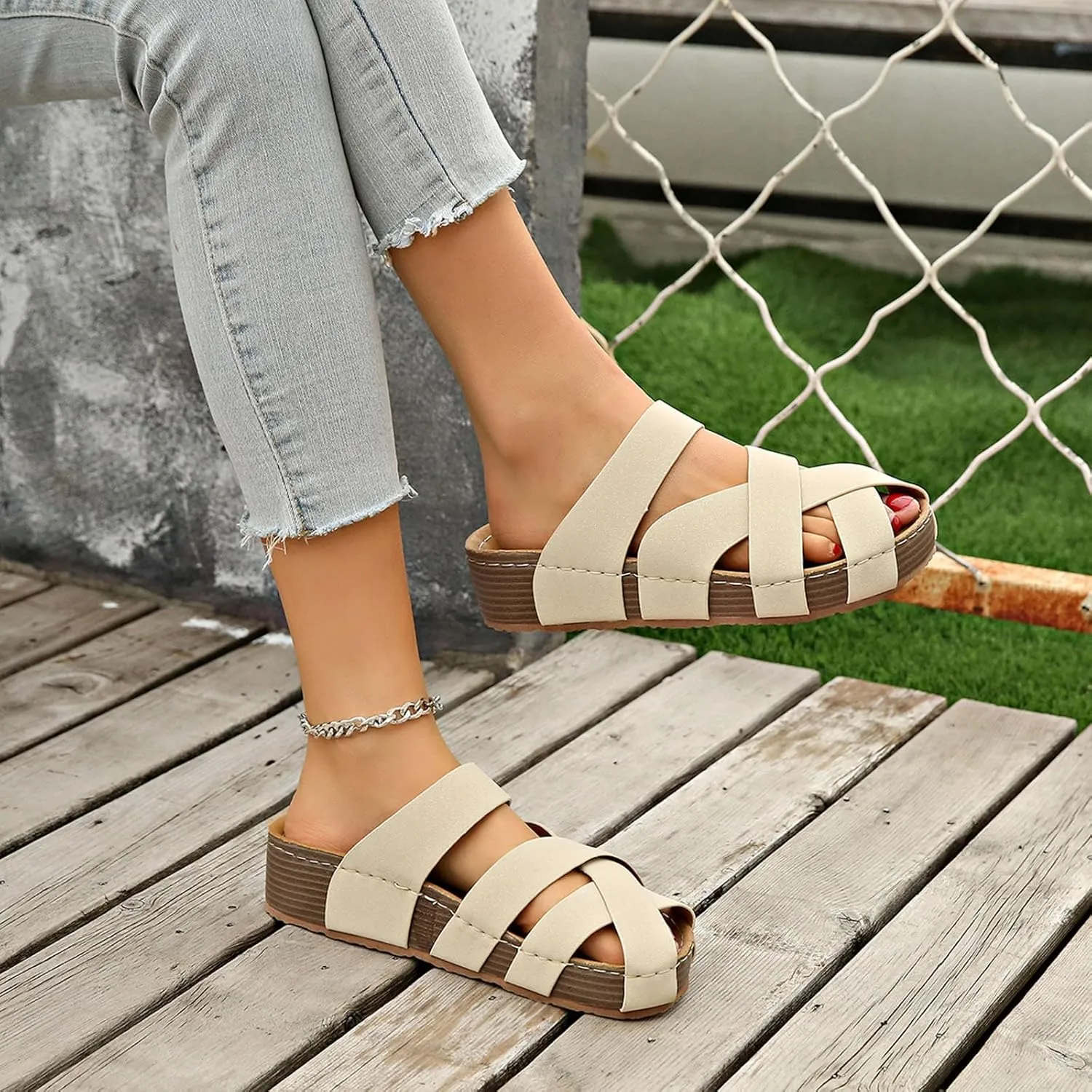 Comfortable Summer Shoes for Women Slide Flat Sandals Casual Cross Strap Ladies Slippers Clogs Hiking Beach Vacation Flop Slip