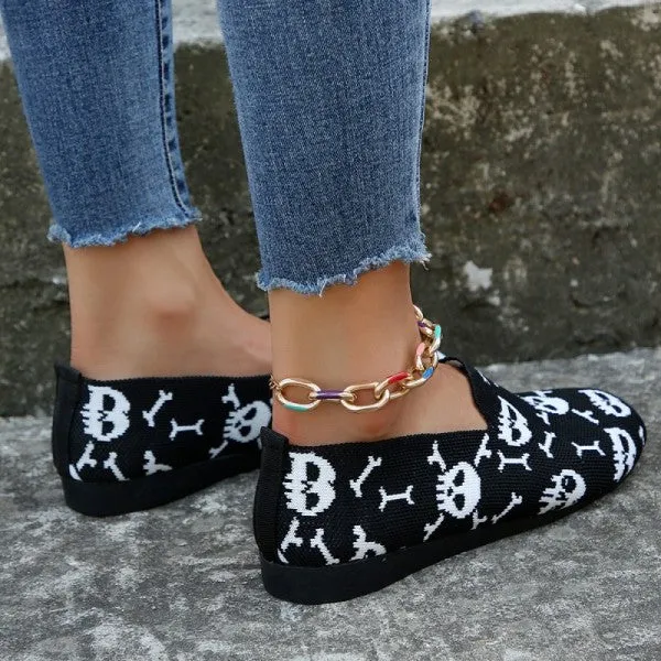 deanwangkt - Halloween Black Casual Patchwork Round Comfortable Shoes