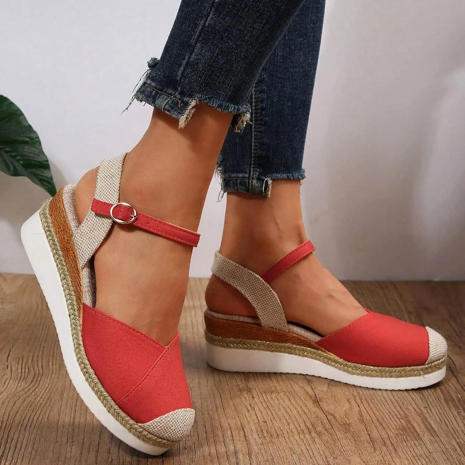 Eduavar Sandalias Para Mujer, Sandals Women Comfortable Close Toed Sandals Lace-up Flat Strap Sandals Shoes