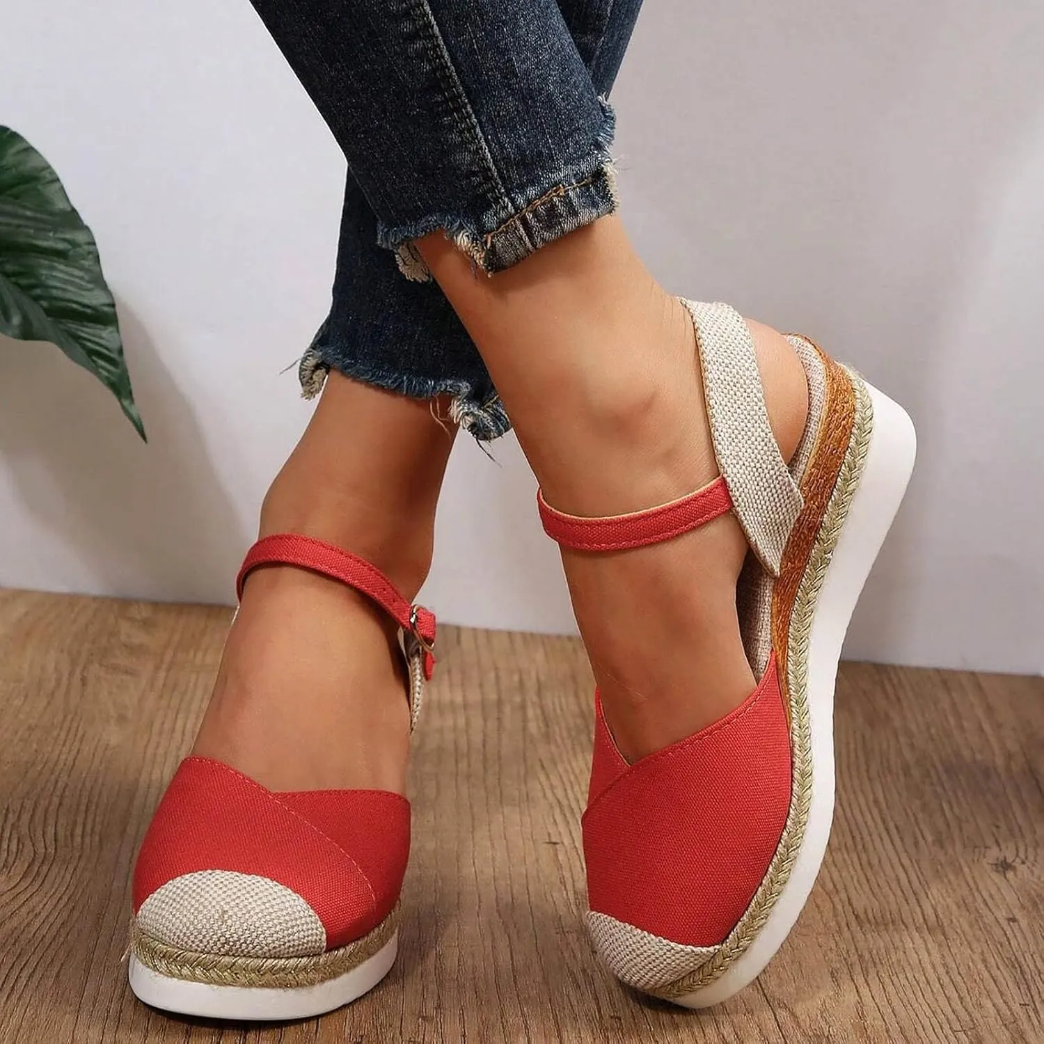 Eduavar Sandalias Para Mujer, Sandals Women Comfortable Close Toed Sandals Lace-up Flat Strap Sandals Shoes