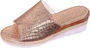 Fashion Wedge Sandals for Women Snakeskin Large Size Slippers Arch Support Slip On Sandals Womens Dress Sandals Flat
