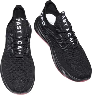 Fast Road Ablaze Runners - Black & Red Athletic Sneakers, Breathable Mesh, PVC Anti-Slip Soles, Cushioned Comfort, Secure Fit for Runners & Gym Enthusiasts US 6.5-12