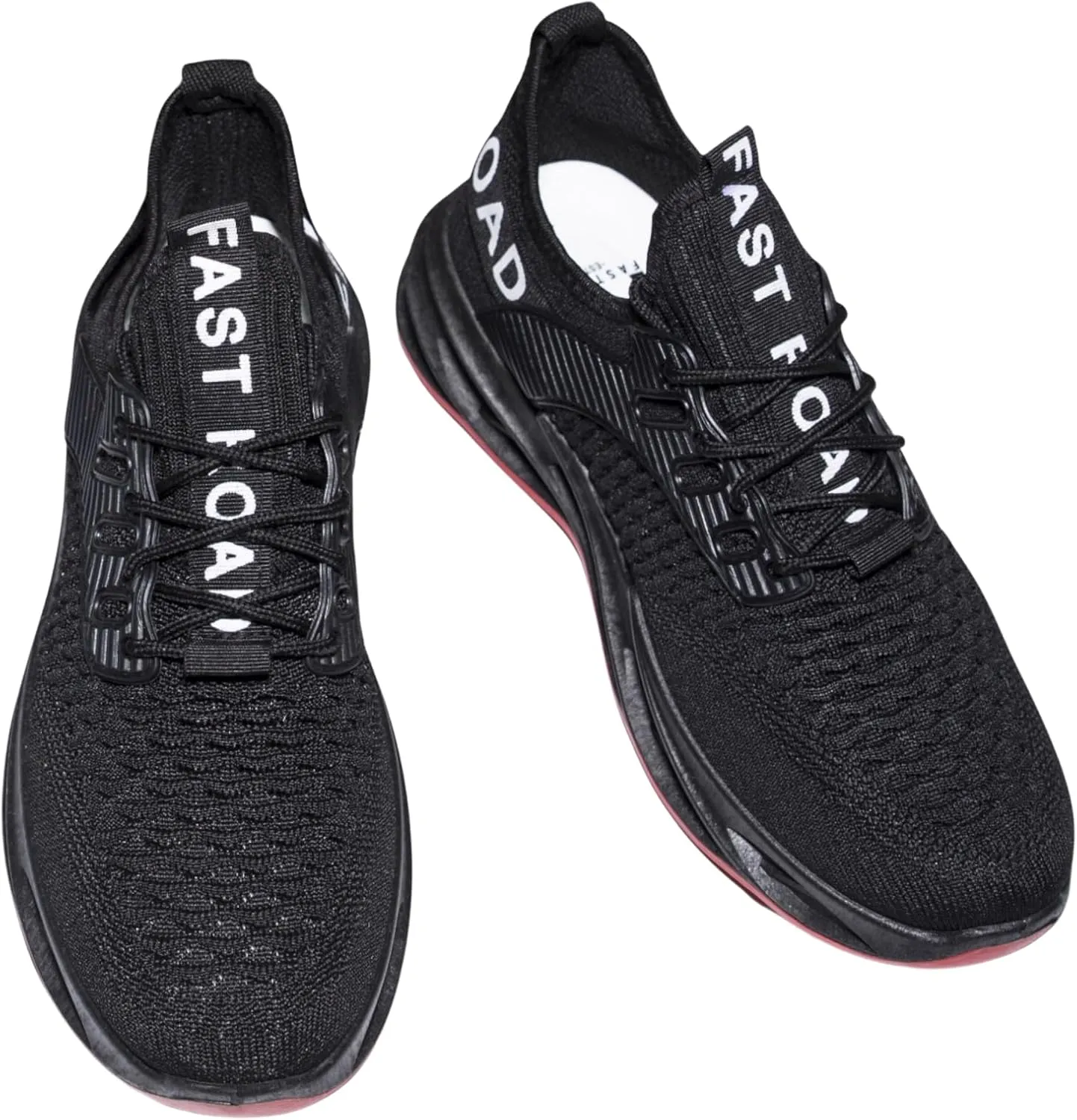 Fast Road Ablaze Runners - Black & Red Athletic Sneakers, Breathable Mesh, PVC Anti-Slip Soles, Cushioned Comfort, Secure Fit for Runners & Gym Enthusiasts US 6.5-12