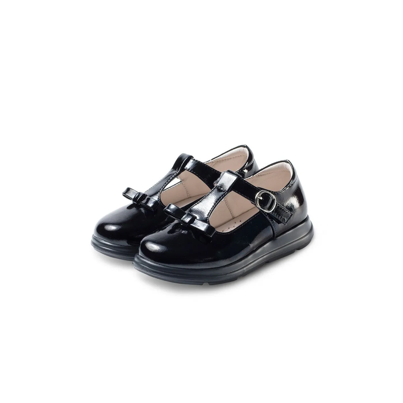 Fresh Meet Soft Sole Girl Patent Black T Bar School Shoes