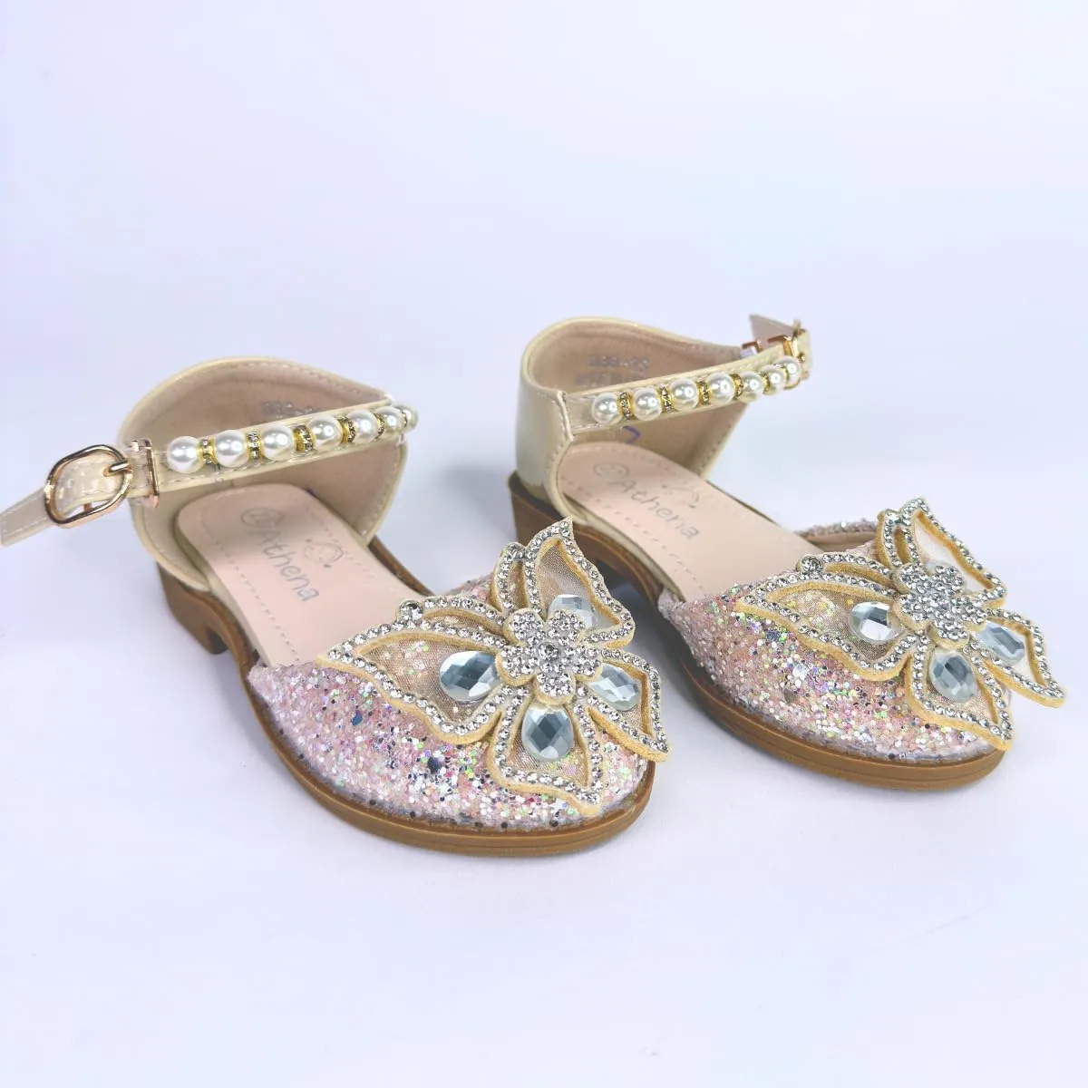Girls' Shoes with Glitter, Pearls and Butterfly Applique