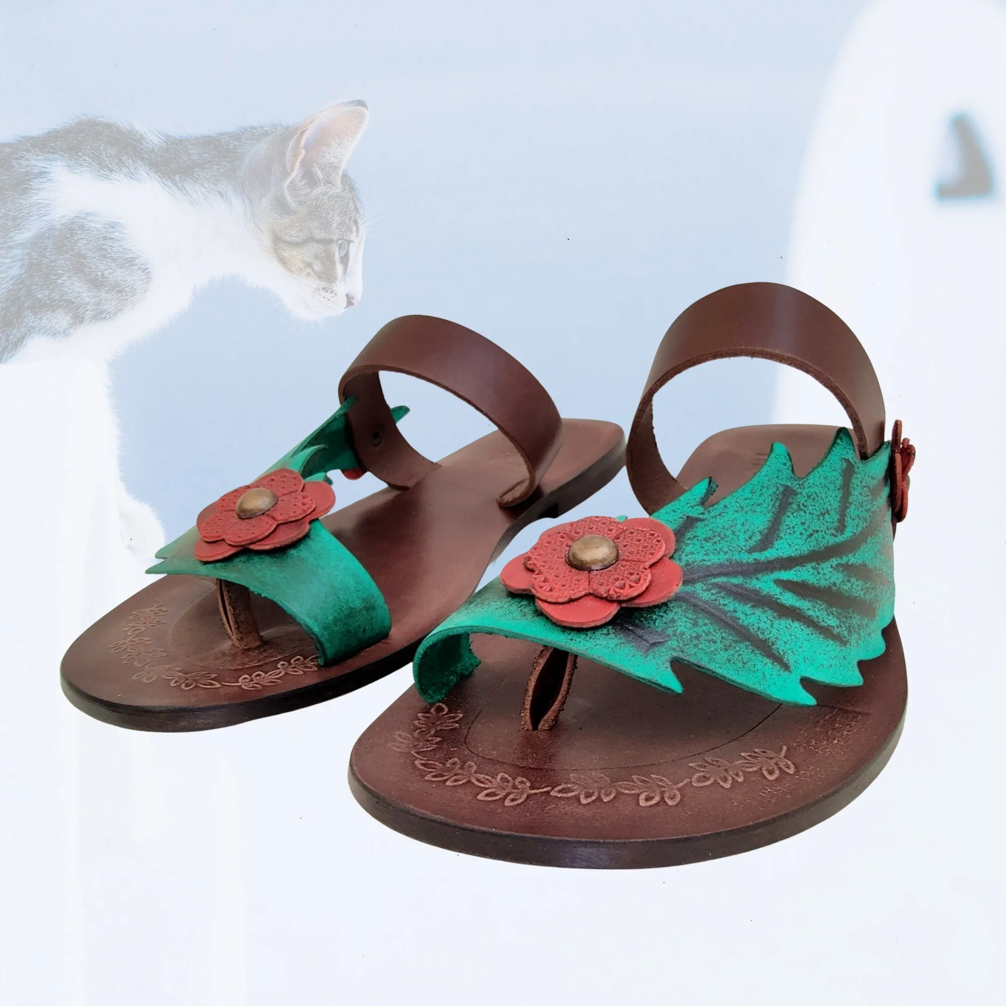 Handcrafted Vegetal Leather Women Sandals-Life Style Shoes-Gift Espadrilles Fashion Footwear-Flip Flop