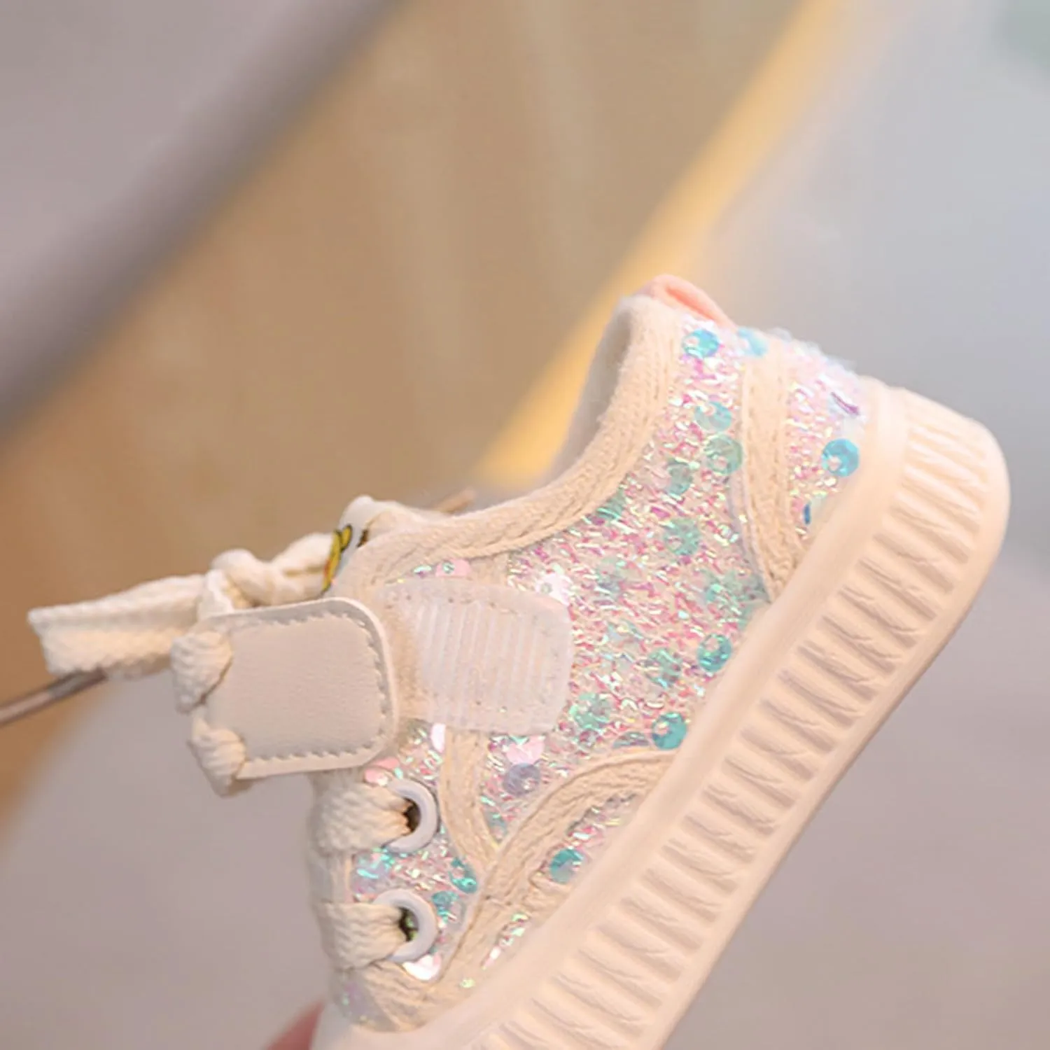 Infant Sequin Canvas Shoes Toddler Lightweight Platform Slip On Walking Sneaker with Easy Slip on Tennis Shoes for Girls