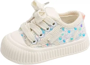 Infant Sequin Canvas Shoes Toddler Lightweight Platform Slip On Walking Sneaker with Easy Slip on Tennis Shoes for Girls