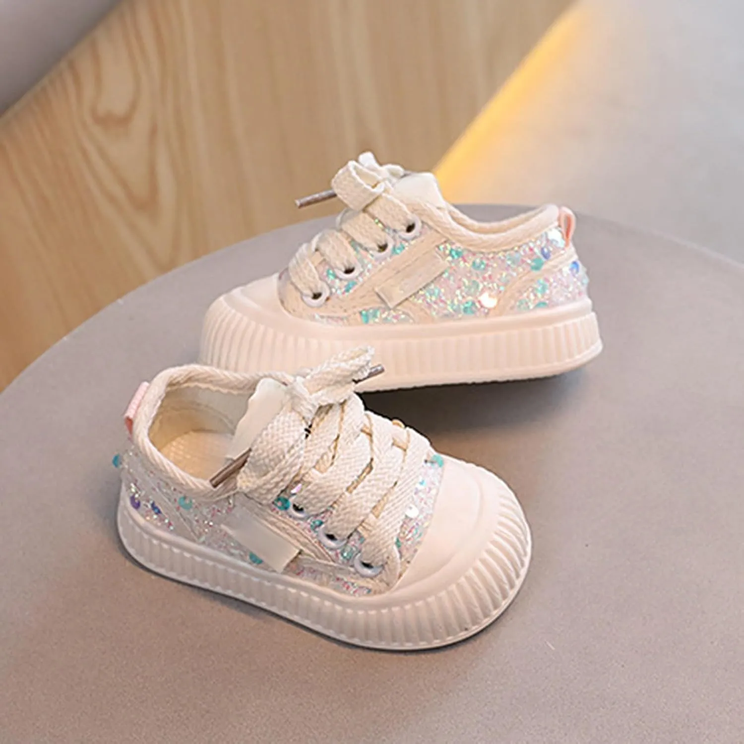 Infant Sequin Canvas Shoes Toddler Lightweight Platform Slip On Walking Sneaker with Easy Slip on Tennis Shoes for Girls