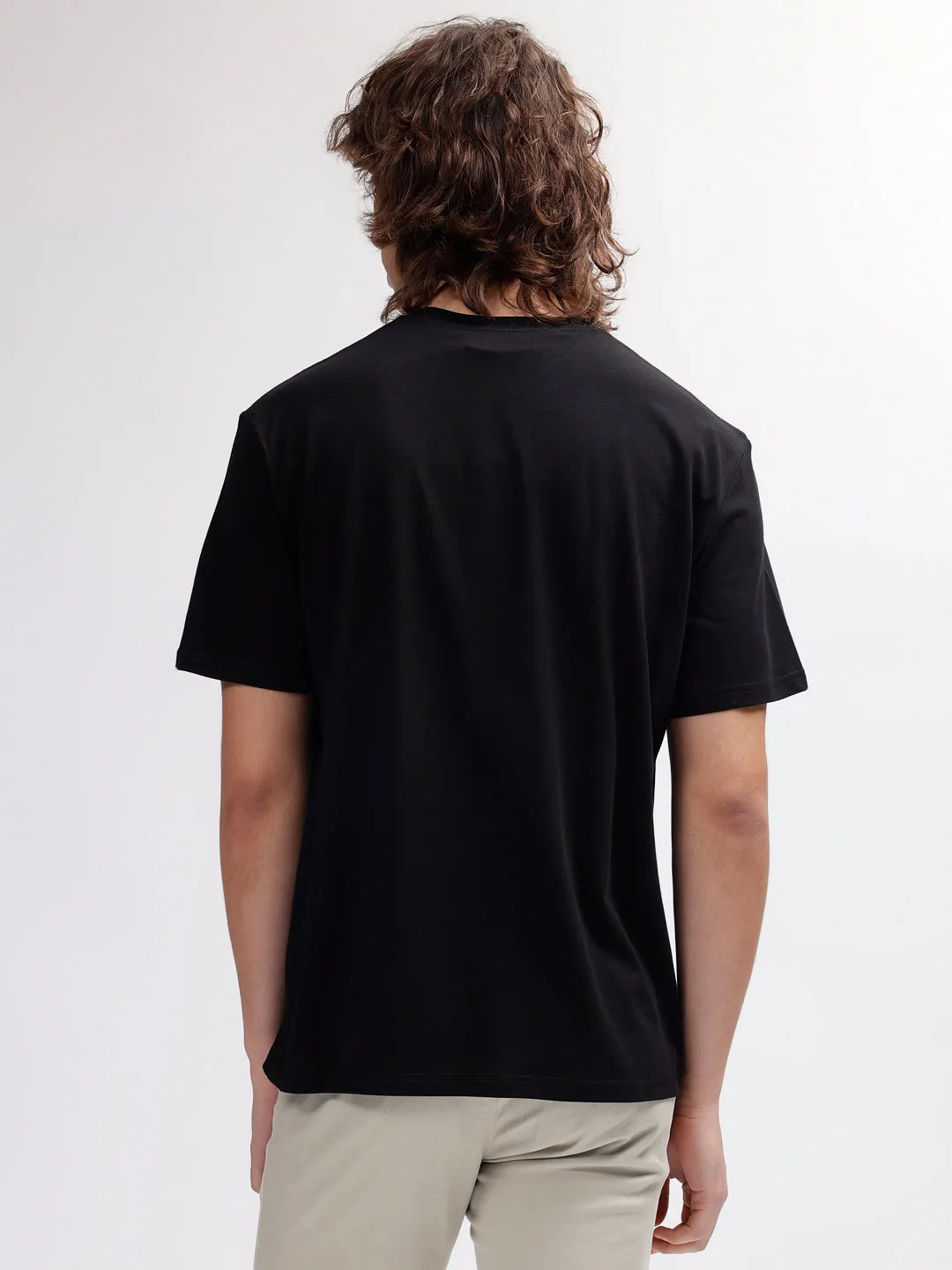 Just Cavalli Men Black Printed Regular Fit Short Sleeves T-shirt