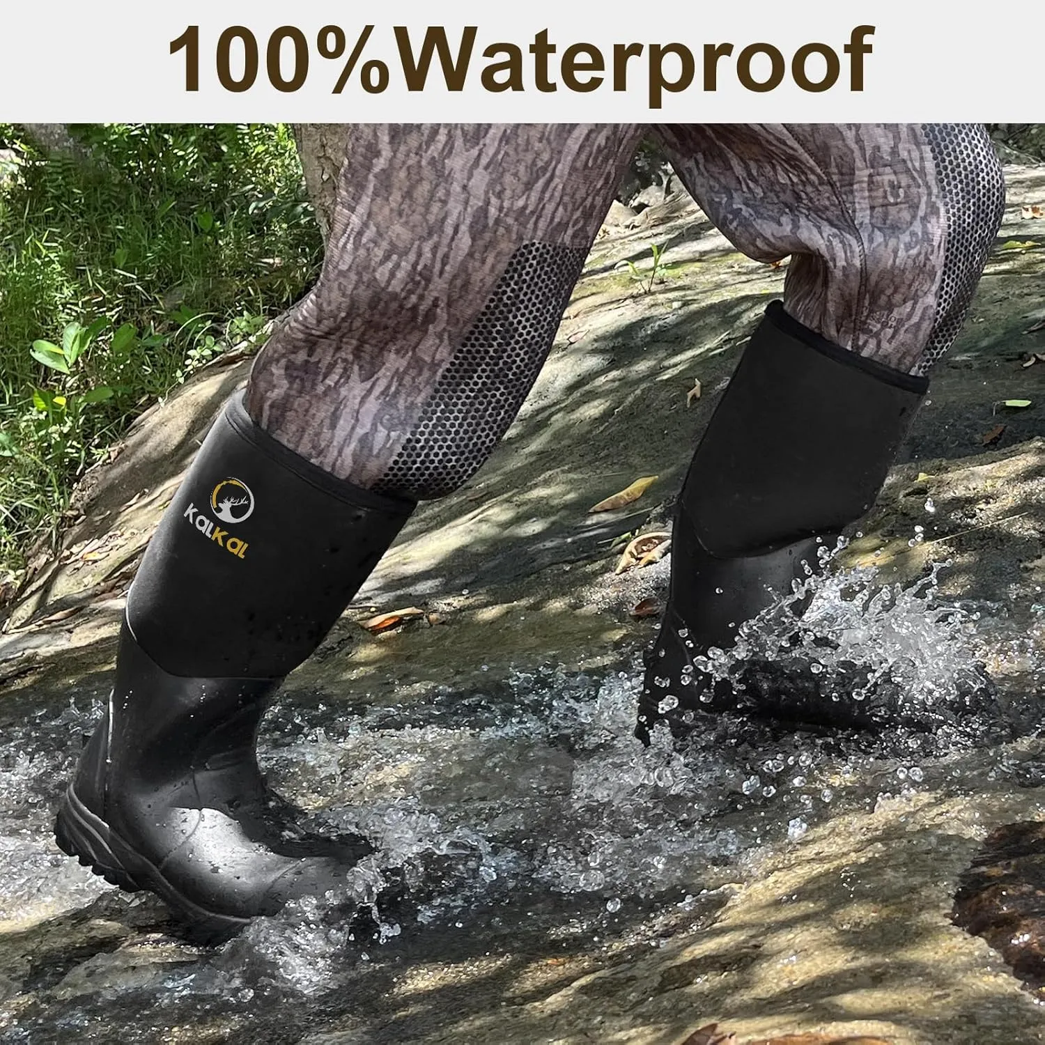 Kalkal Rubber Boots for Men, Waterproof Rain Boots Men with 6mm Neoprene, Insulated Durable Hunting Boots for Fishing, Farming, Gardening and Working