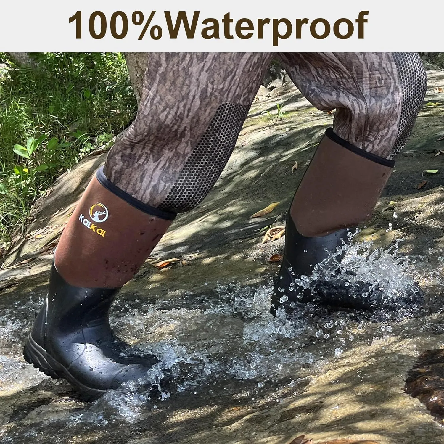 Kalkal Rubber Boots for Men, Waterproof Rain Boots Men with 6mm Neoprene, Insulated Durable Hunting Boots for Fishing, Farming, Gardening and Working