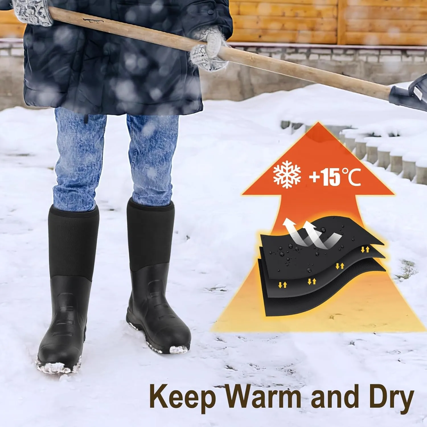 Kalkal Rubber Boots for Men, Waterproof Rain Boots Men with 6mm Neoprene, Insulated Durable Hunting Boots for Fishing, Farming, Gardening and Working