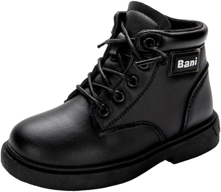 Kids Classic Combat Boots, Black Lace-up Boots, School and Daily Wear, High-Top Design