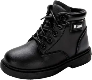 Kids Classic Combat Boots, Black Lace-up Boots, School and Daily Wear, High-Top Design