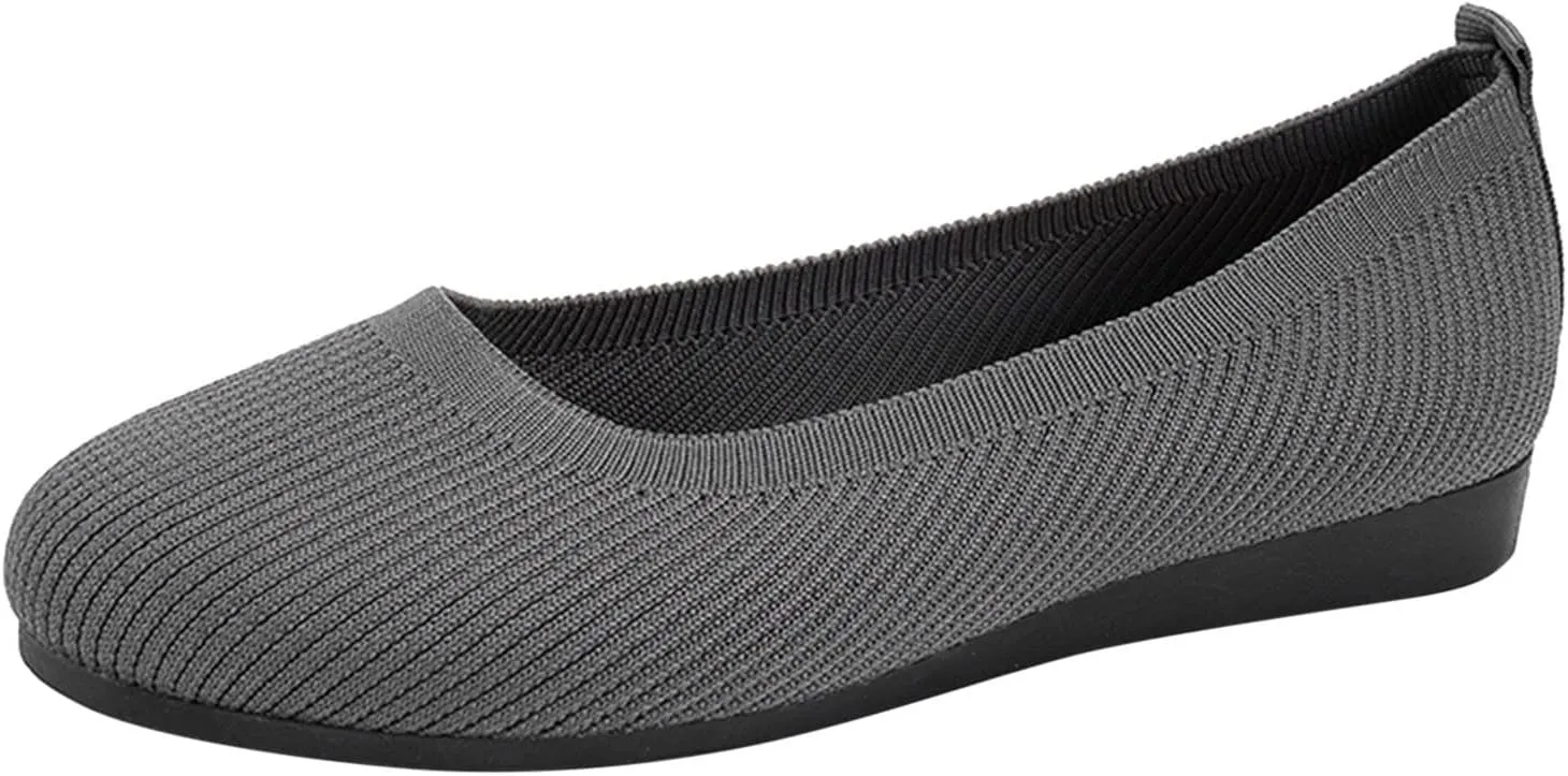 Ladies Fashion Solid Color Breathable Knitting Round Head Flat Comfortable Casual Single Casual Womens Shoes Slip on