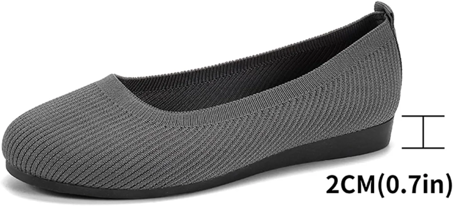 Ladies Fashion Solid Color Breathable Knitting Round Head Flat Comfortable Casual Single Casual Womens Shoes Slip on