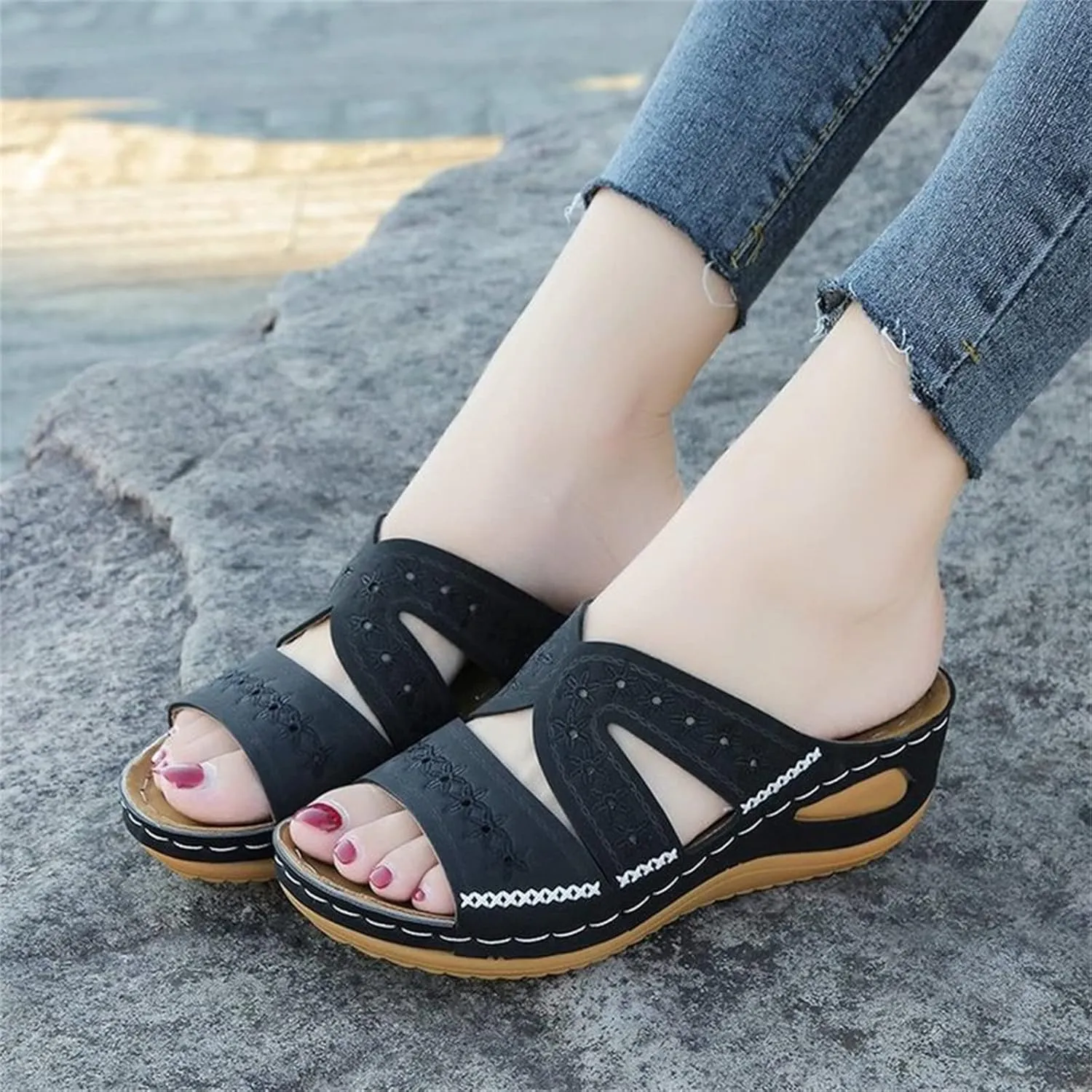 Ladmiple Sandals Women Comfortable Arch Support Orthotic Flips Flops Orthopedic Slides Plantar Fasciitis for Flat feet