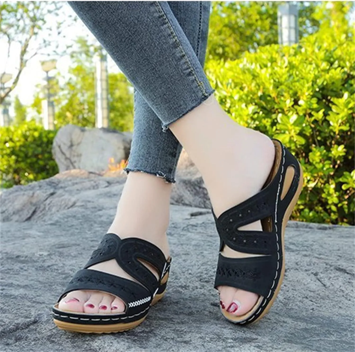 Ladmiple Sandals Women Comfortable Arch Support Orthotic Flips Flops Orthopedic Slides Plantar Fasciitis for Flat feet