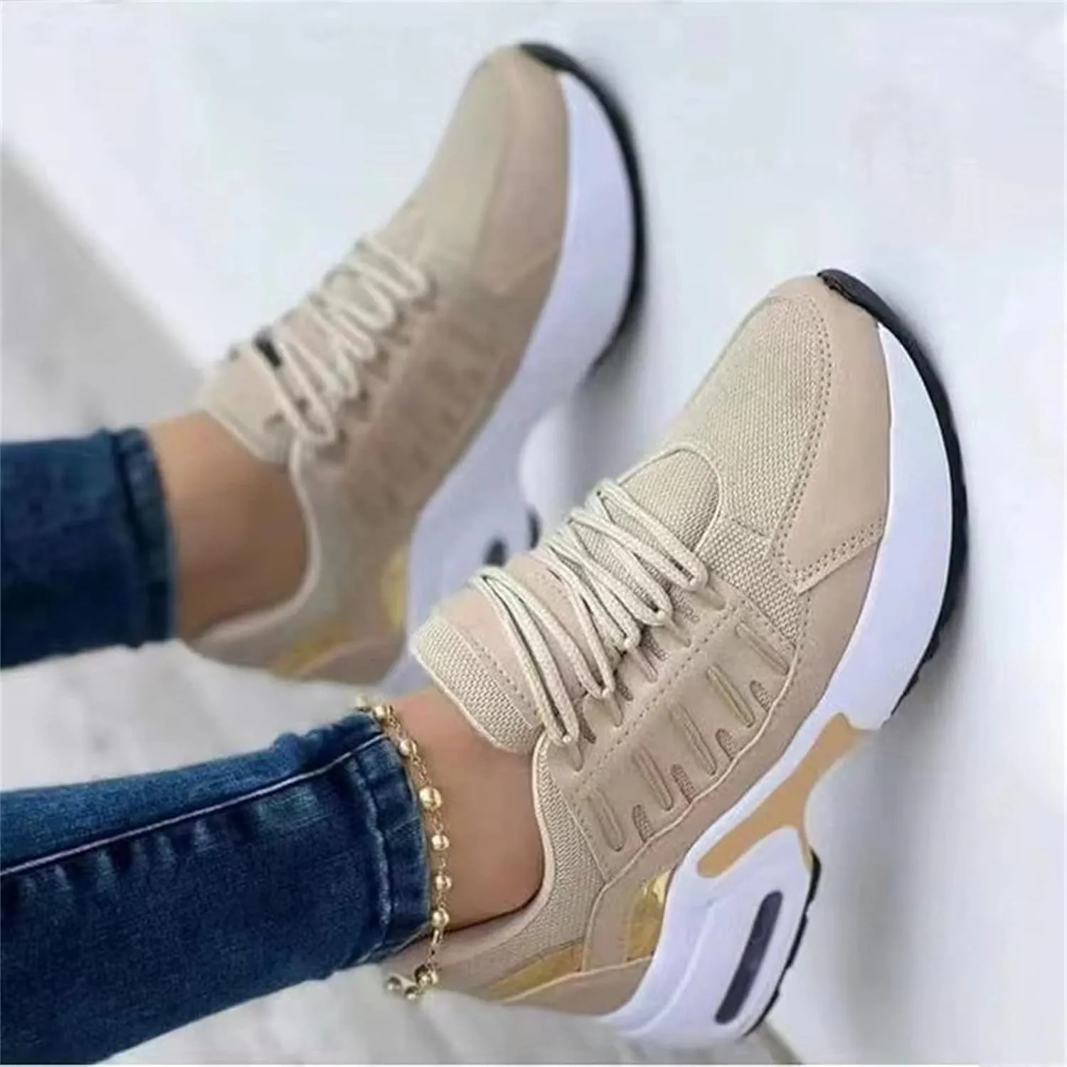 Ladmiple Shoes For Women Sneakers Trendy Low Top Lace Up Fashion Dressy Casual Summer Slip On Platform Walking Shoes