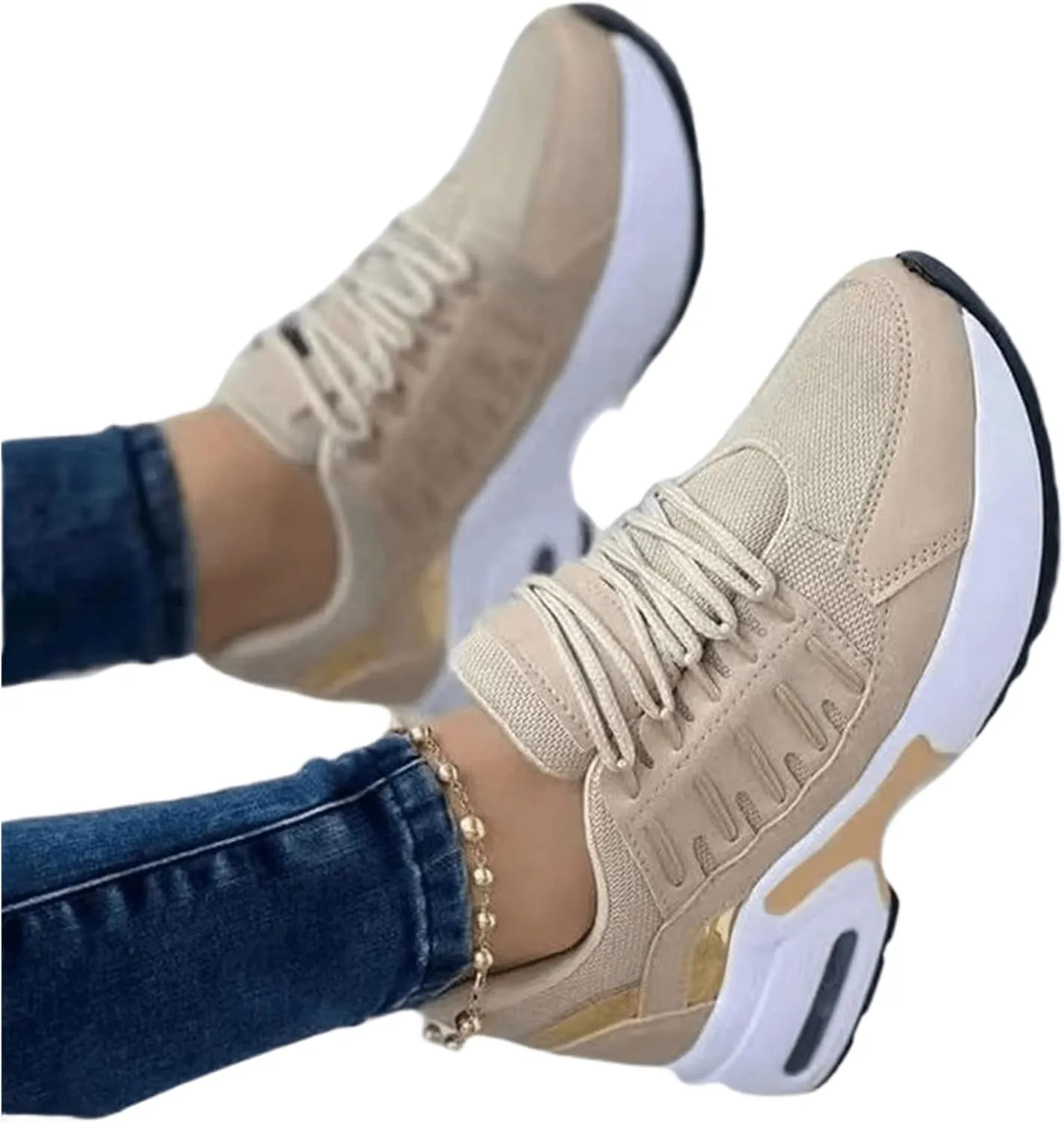 Ladmiple Shoes For Women Sneakers Trendy Low Top Lace Up Fashion Dressy Casual Summer Slip On Platform Walking Shoes