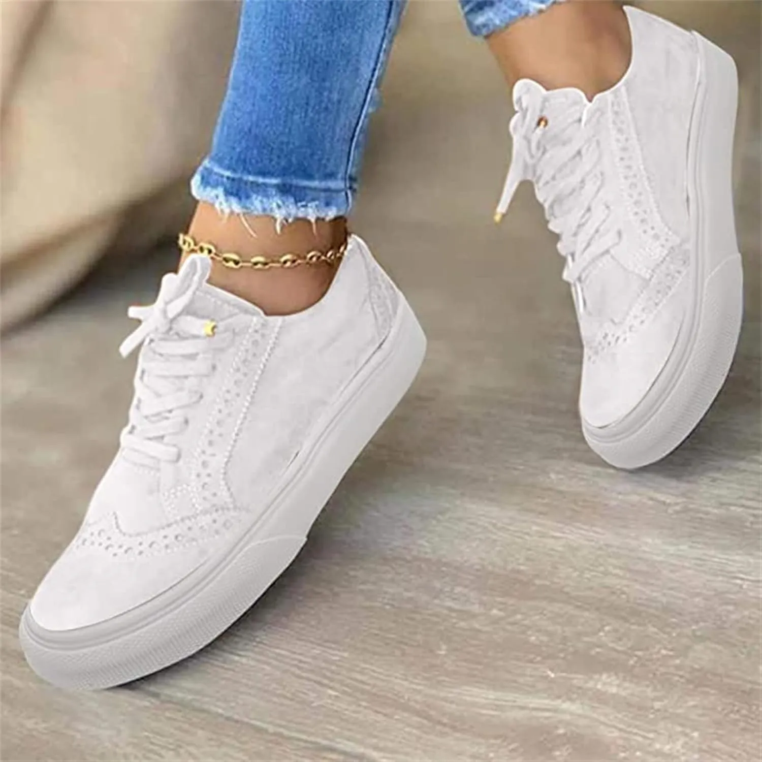 Ladmiple Sneakers For Women Walking Shoes Lace-up Classic Fashion Dressy Casual Summer Slip On Platform Flats Loafers