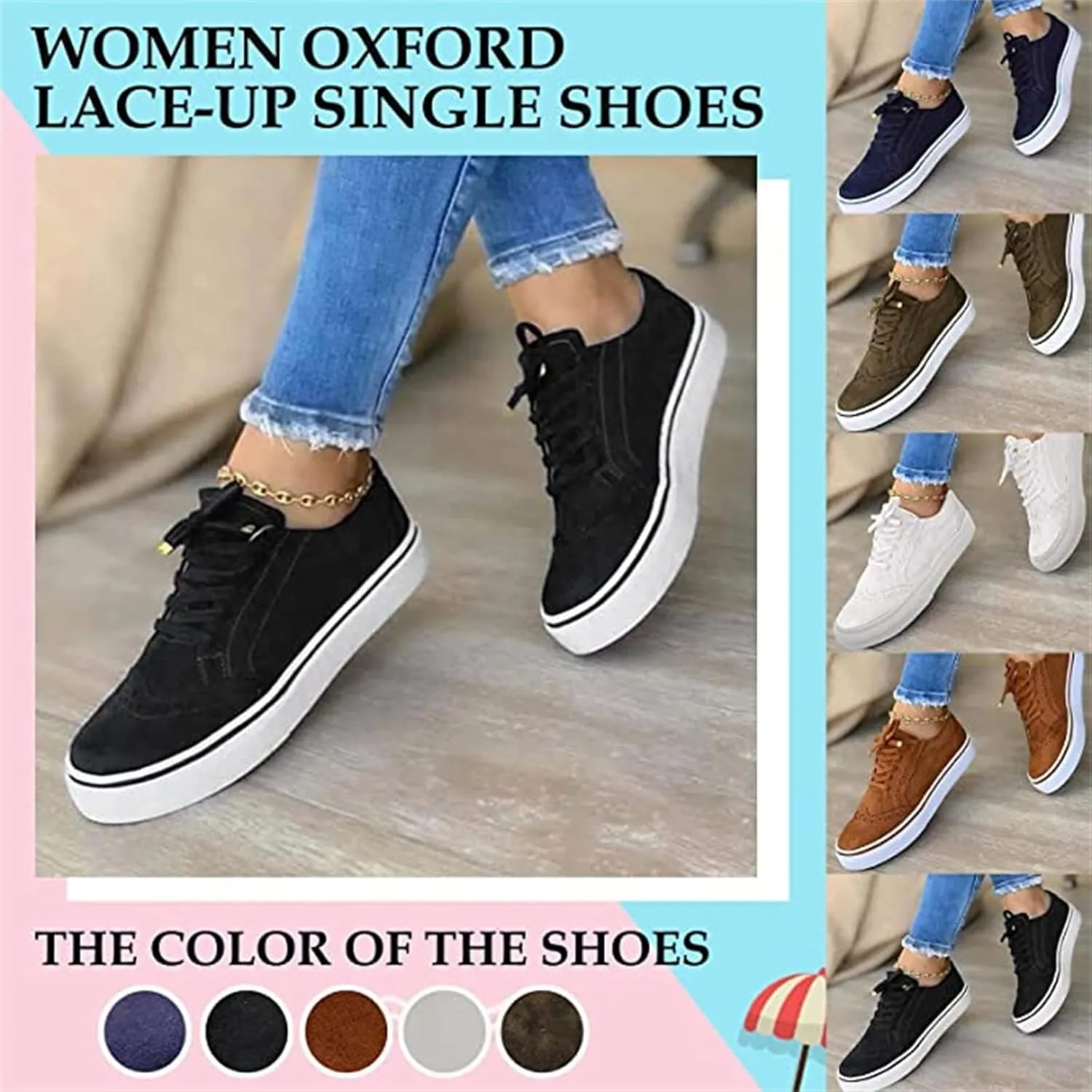 Ladmiple Sneakers For Women Walking Shoes Lace-up Classic Fashion Dressy Casual Summer Slip On Platform Flats Loafers