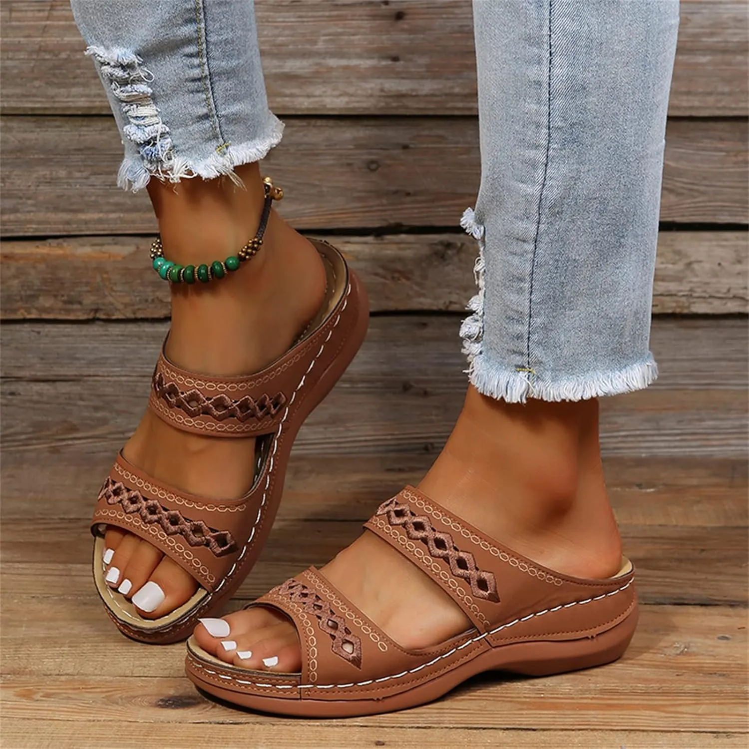 Ladmiple Summer Sandals for Women 2023 Wedge Slides Sandal Breathable Open Toe Dressy Comfort Slip On Orthopedic Sandals