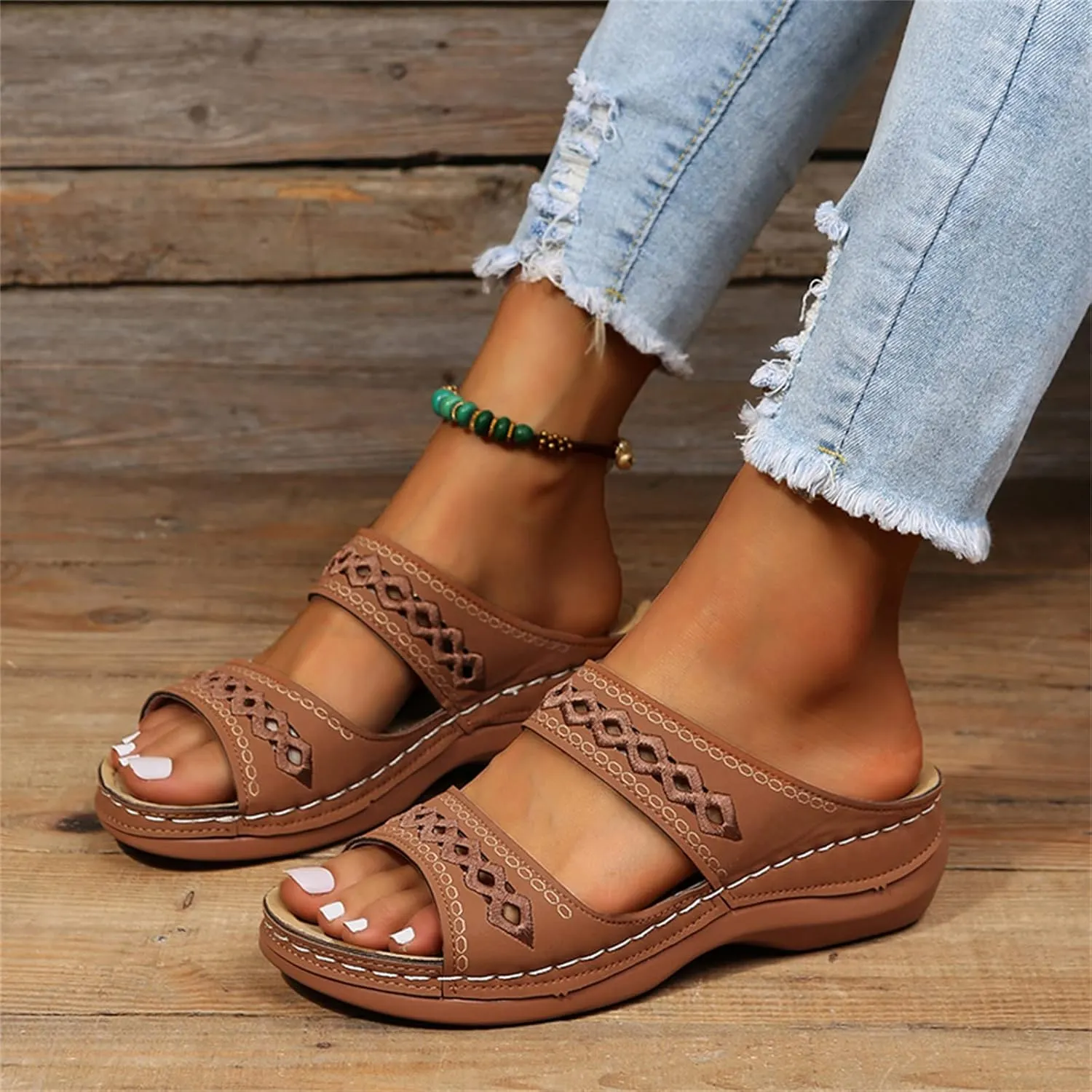 Ladmiple Summer Sandals for Women 2023 Wedge Slides Sandal Breathable Open Toe Dressy Comfort Slip On Orthopedic Sandals