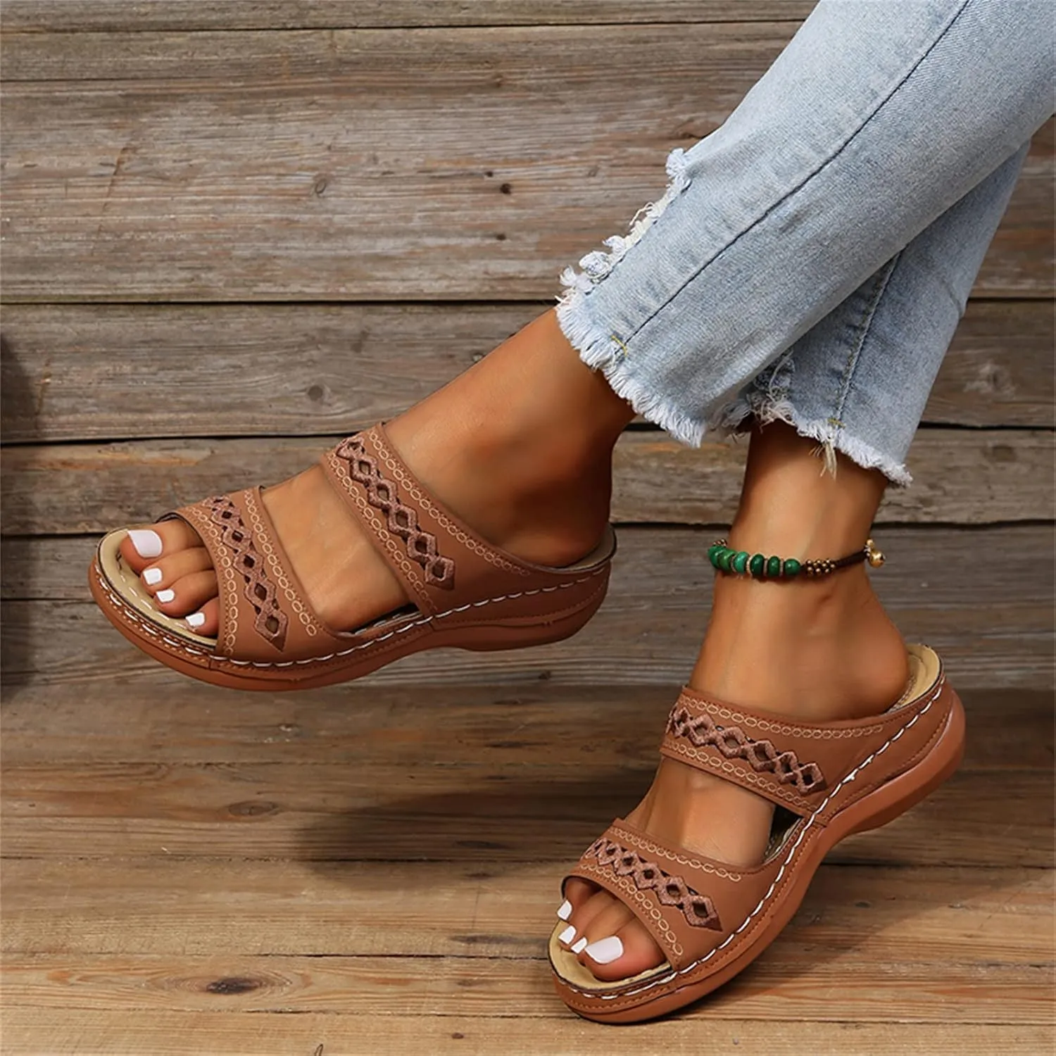 Ladmiple Summer Sandals for Women 2023 Wedge Slides Sandal Breathable Open Toe Dressy Comfort Slip On Orthopedic Sandals