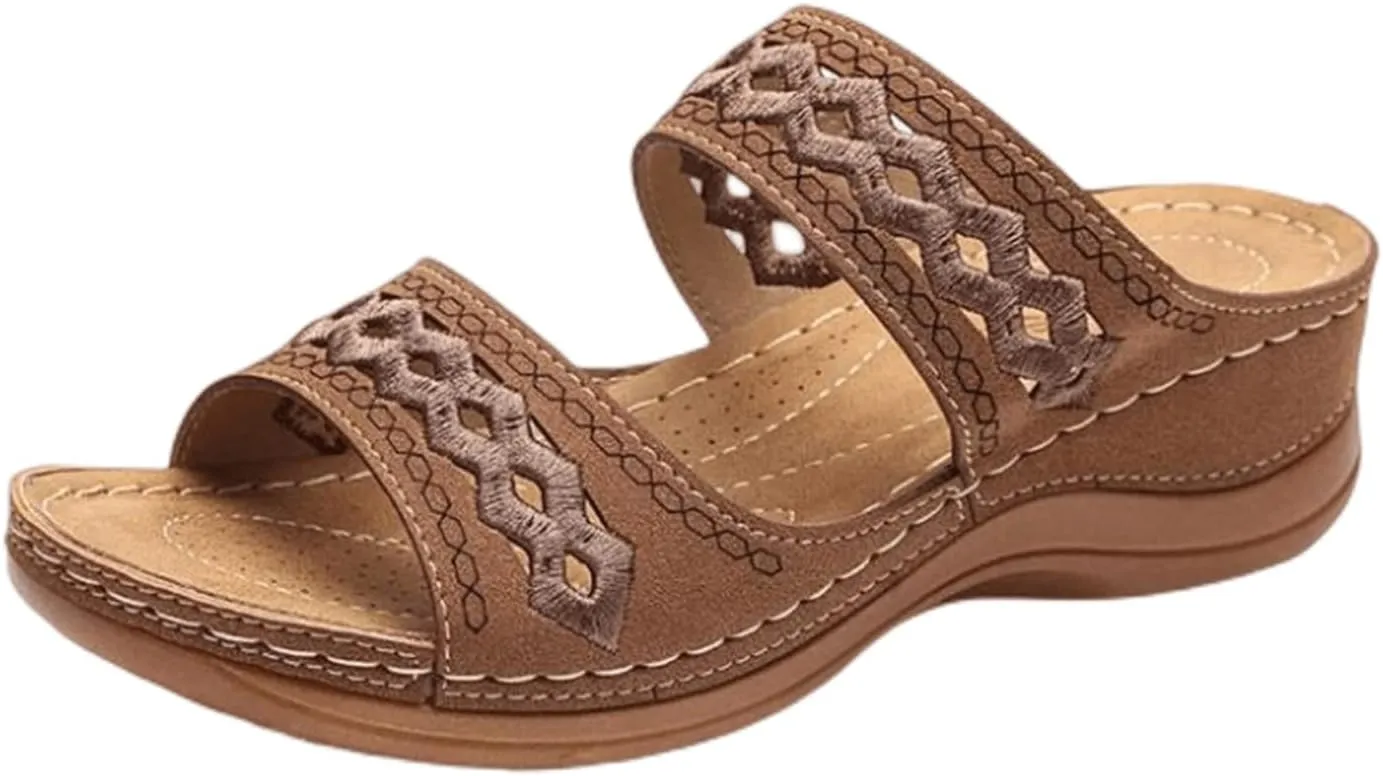 Ladmiple Summer Sandals for Women 2023 Wedge Slides Sandal Breathable Open Toe Dressy Comfort Slip On Orthopedic Sandals
