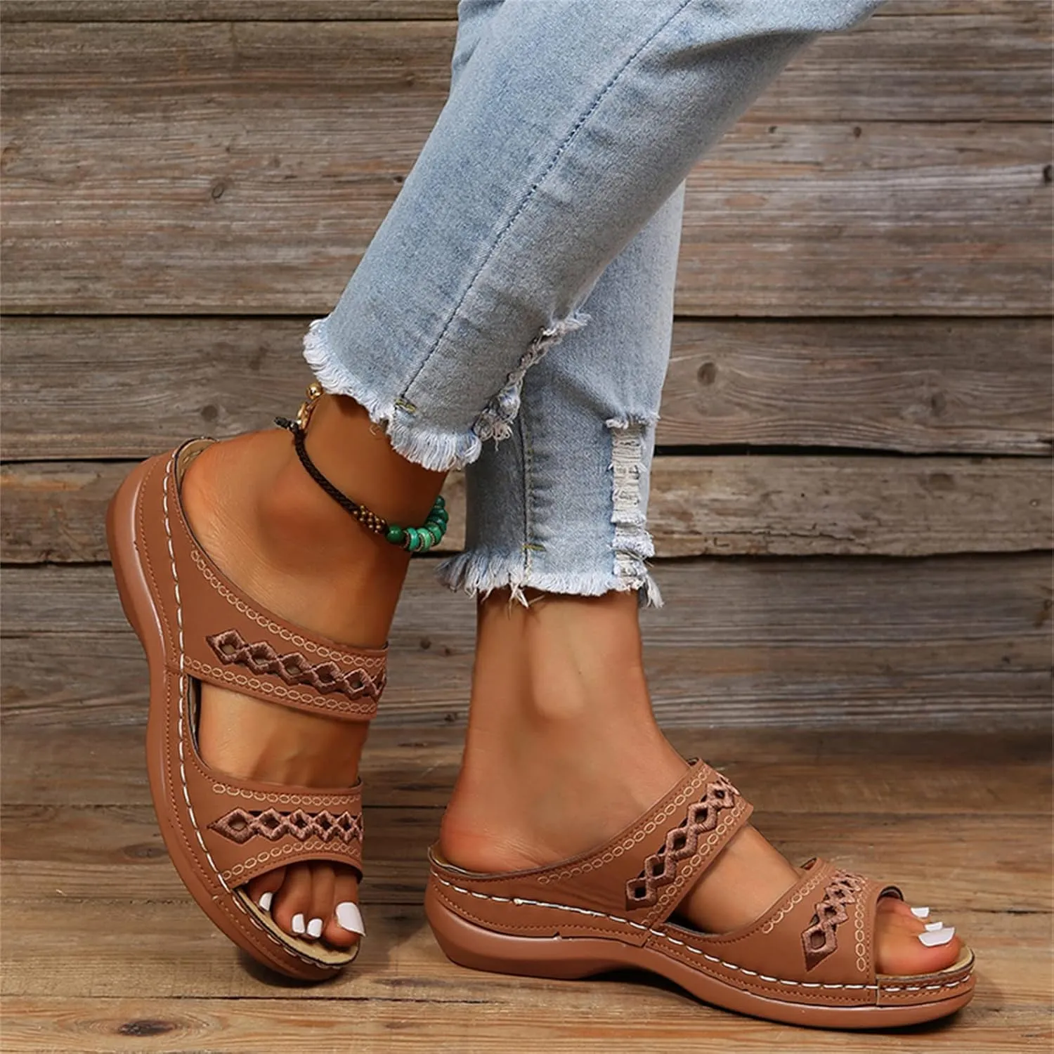 Ladmiple Summer Sandals for Women 2023 Wedge Slides Sandal Breathable Open Toe Dressy Comfort Slip On Orthopedic Sandals