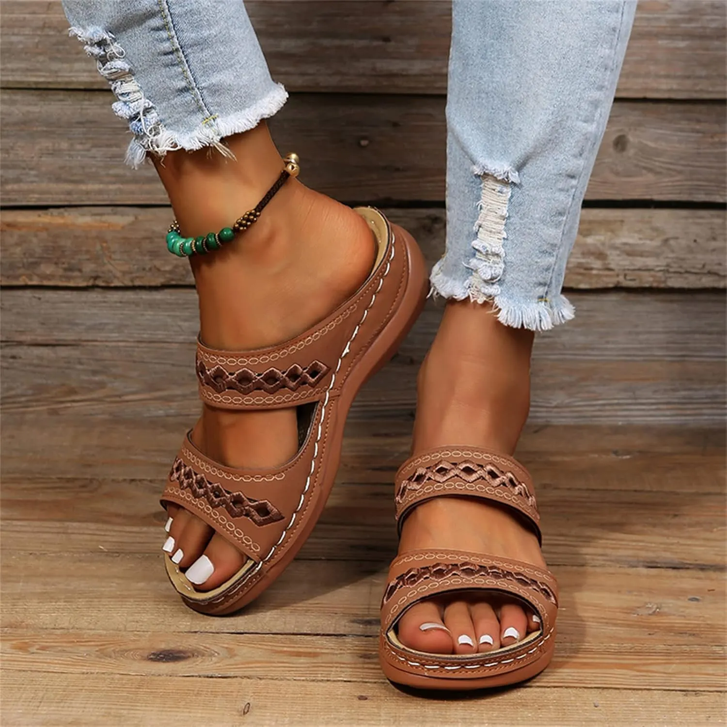 Ladmiple Summer Sandals for Women 2023 Wedge Slides Sandal Breathable Open Toe Dressy Comfort Slip On Orthopedic Sandals